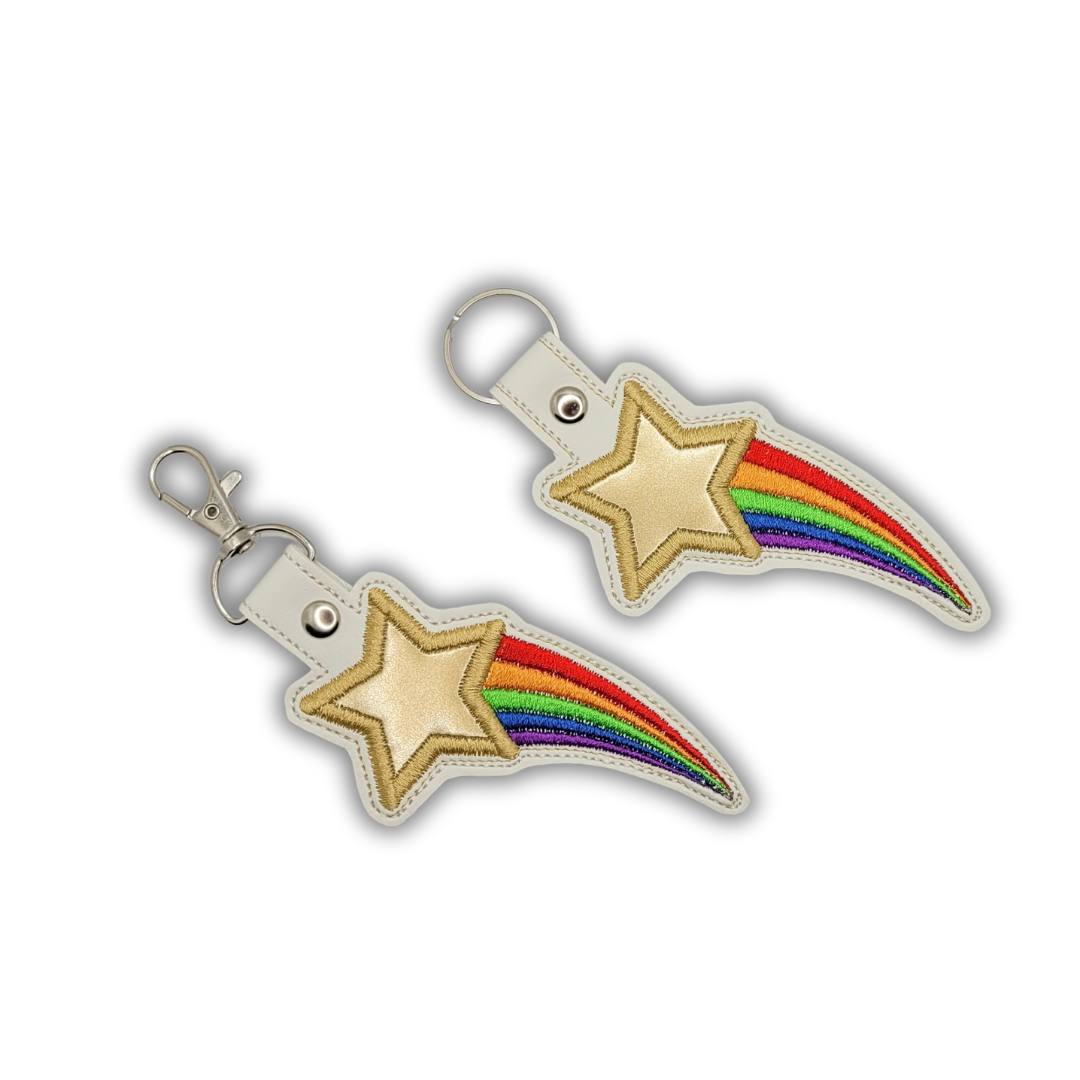 Rainbow Shooting Star Embroidered Vinyl Keychain