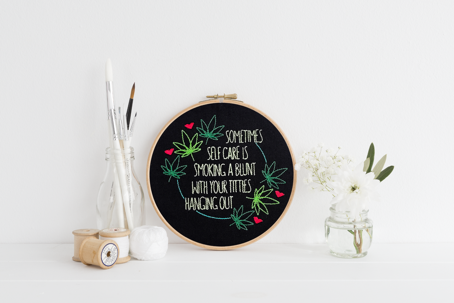 Self-Care Blunt Embroidered Wall Hanging - 6" Hoop