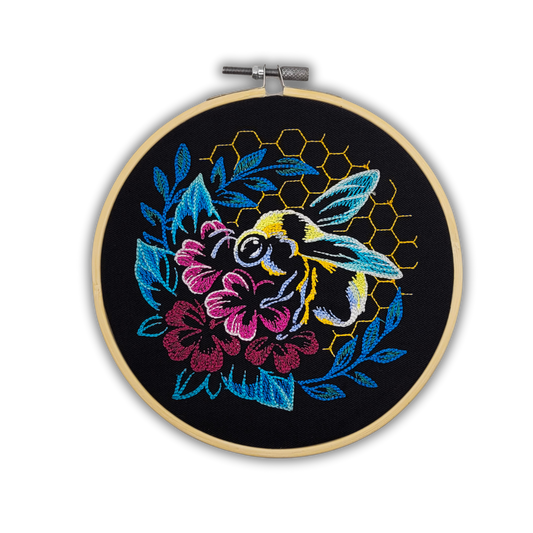 Flower & Bee Embroidered Wall Hanging
