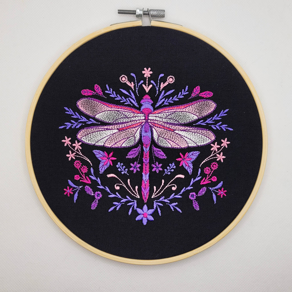 Pink Dragonfly Embroidered Wall Hanging - 7" Hoop
