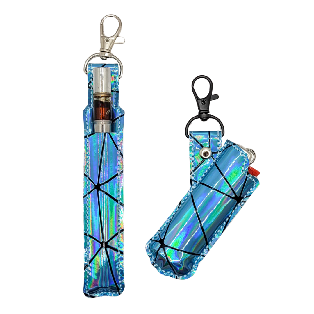Estuche y soporte holográfico azul para vaporizador