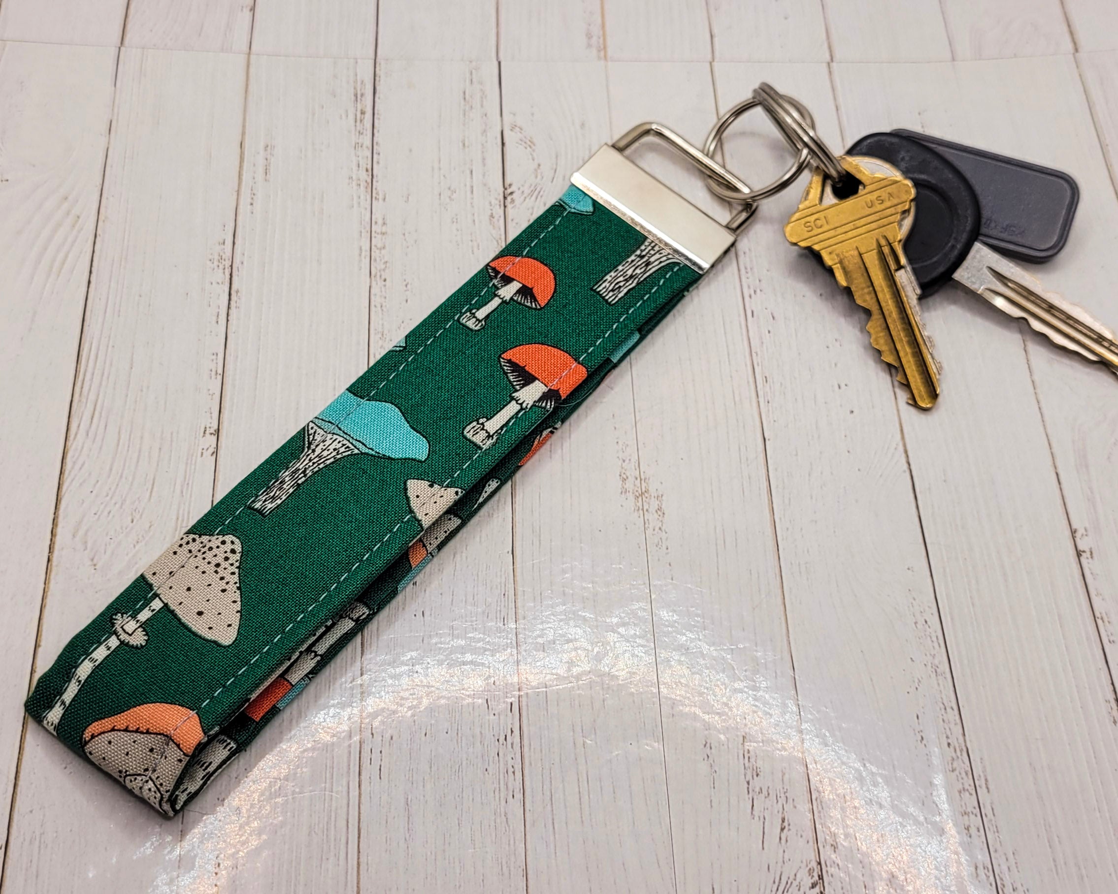 Green Mushrooms Wristlet Key Strap
