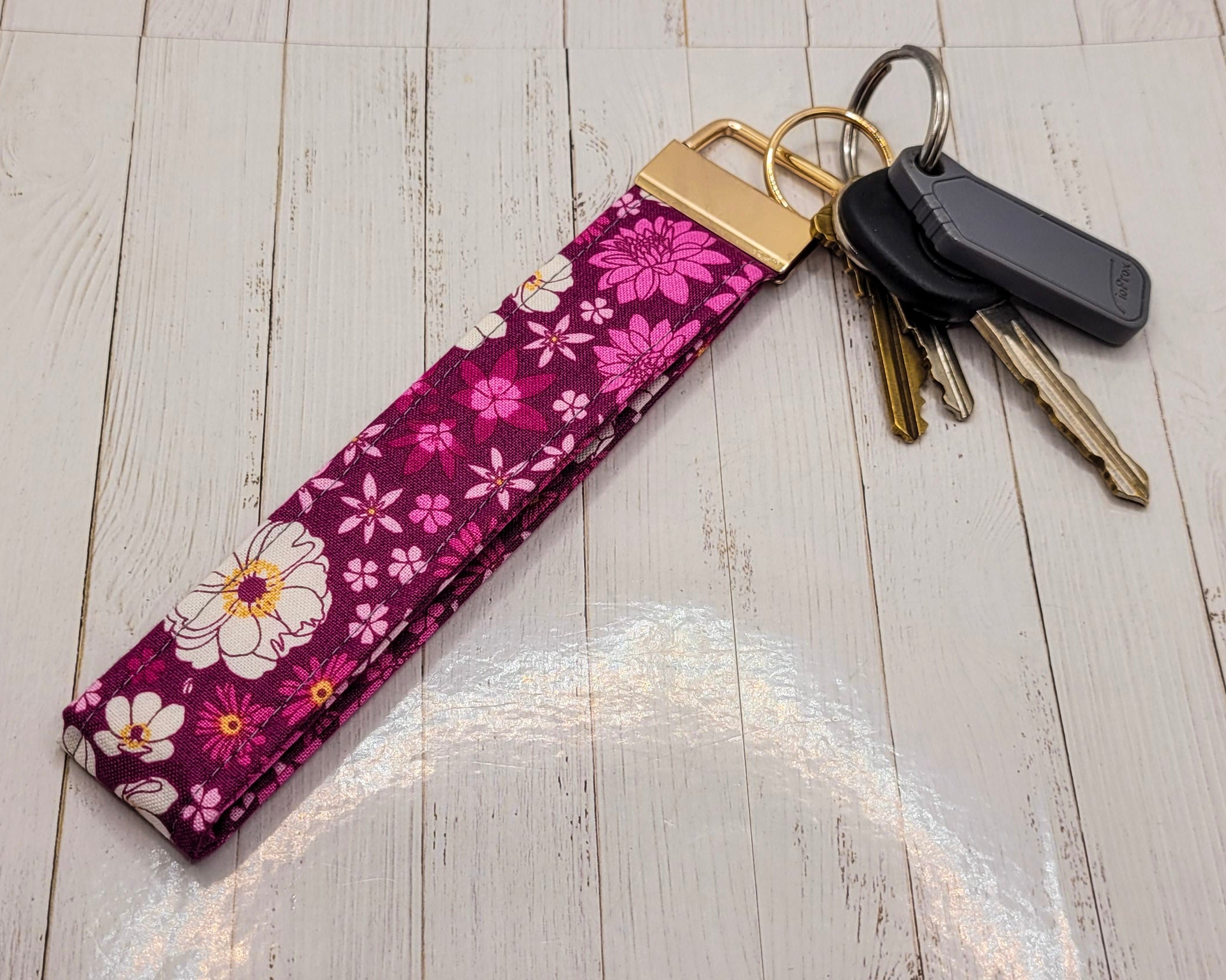 Pink Wildflowers Wristlet Key Strap