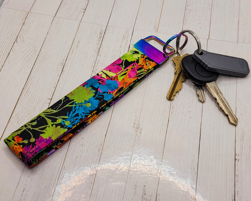 Rainbow Floral Wristlet Key Strap