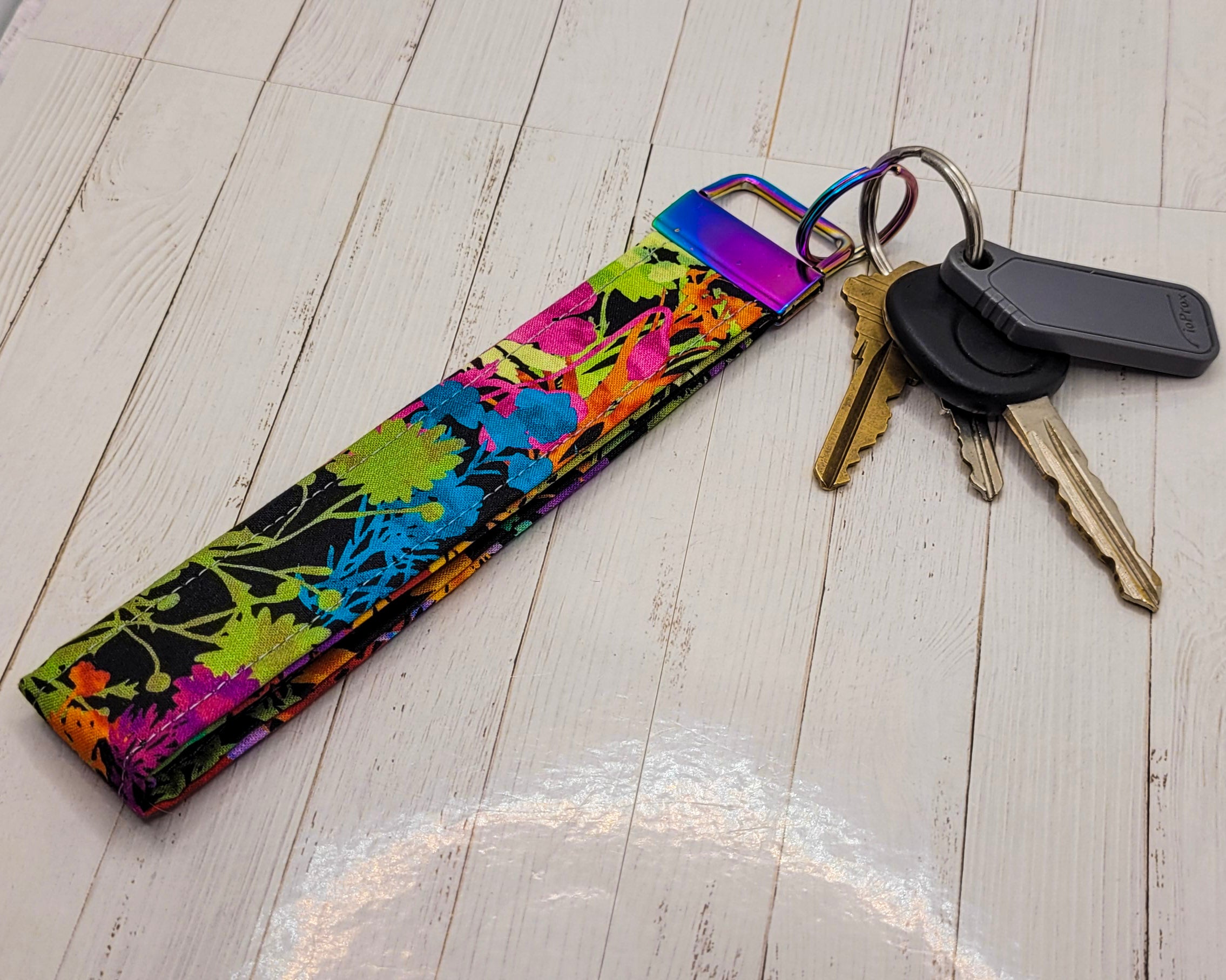 Rainbow Floral Wristlet Key Strap