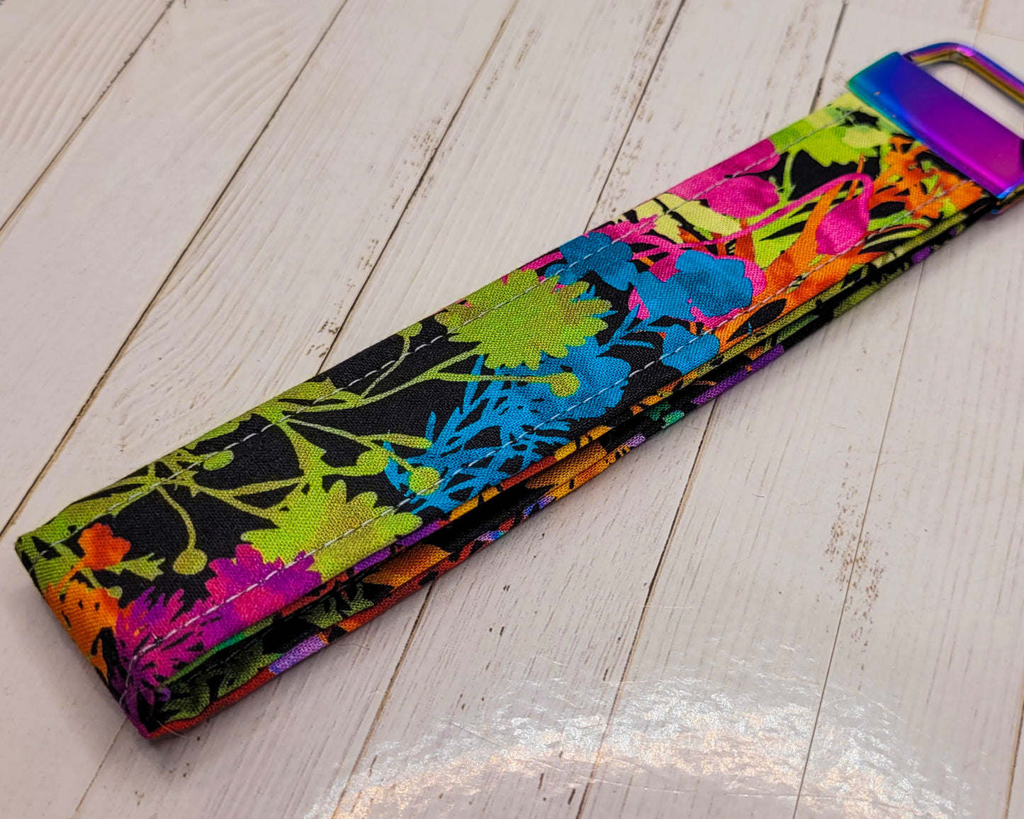 Rainbow Floral Wristlet Key Strap