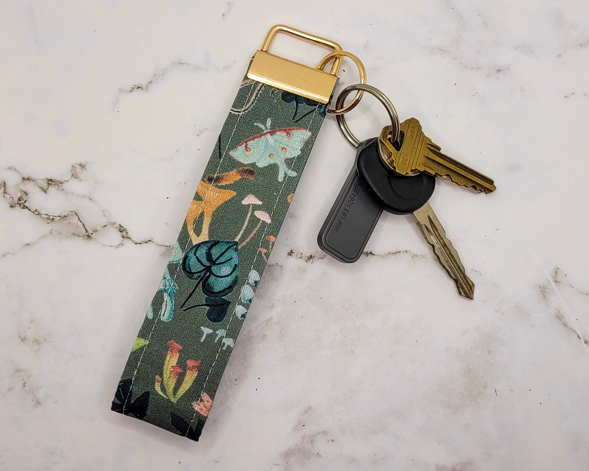 Mushroom Garden Wristlet Key Strap