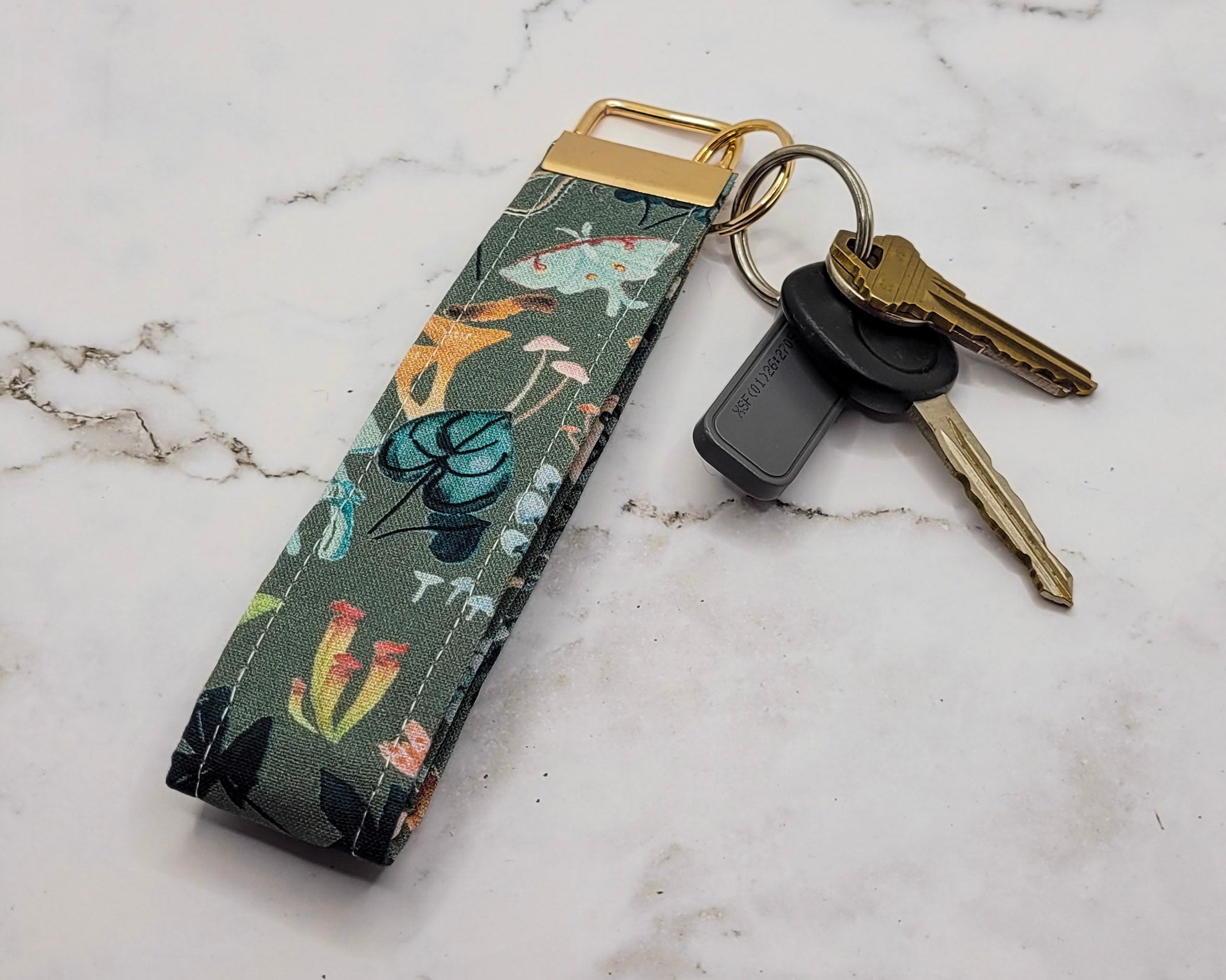 Mushroom Garden Wristlet Key Strap