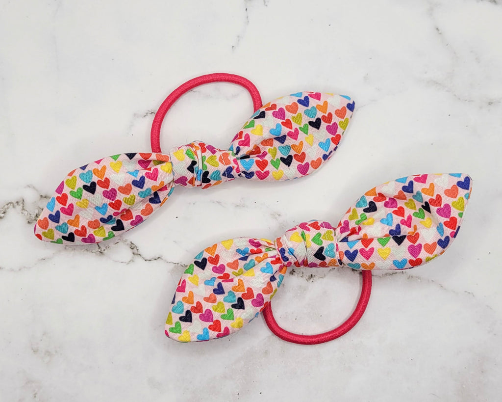 Small Rainbow Hearts Knot Bow Hair Elastic