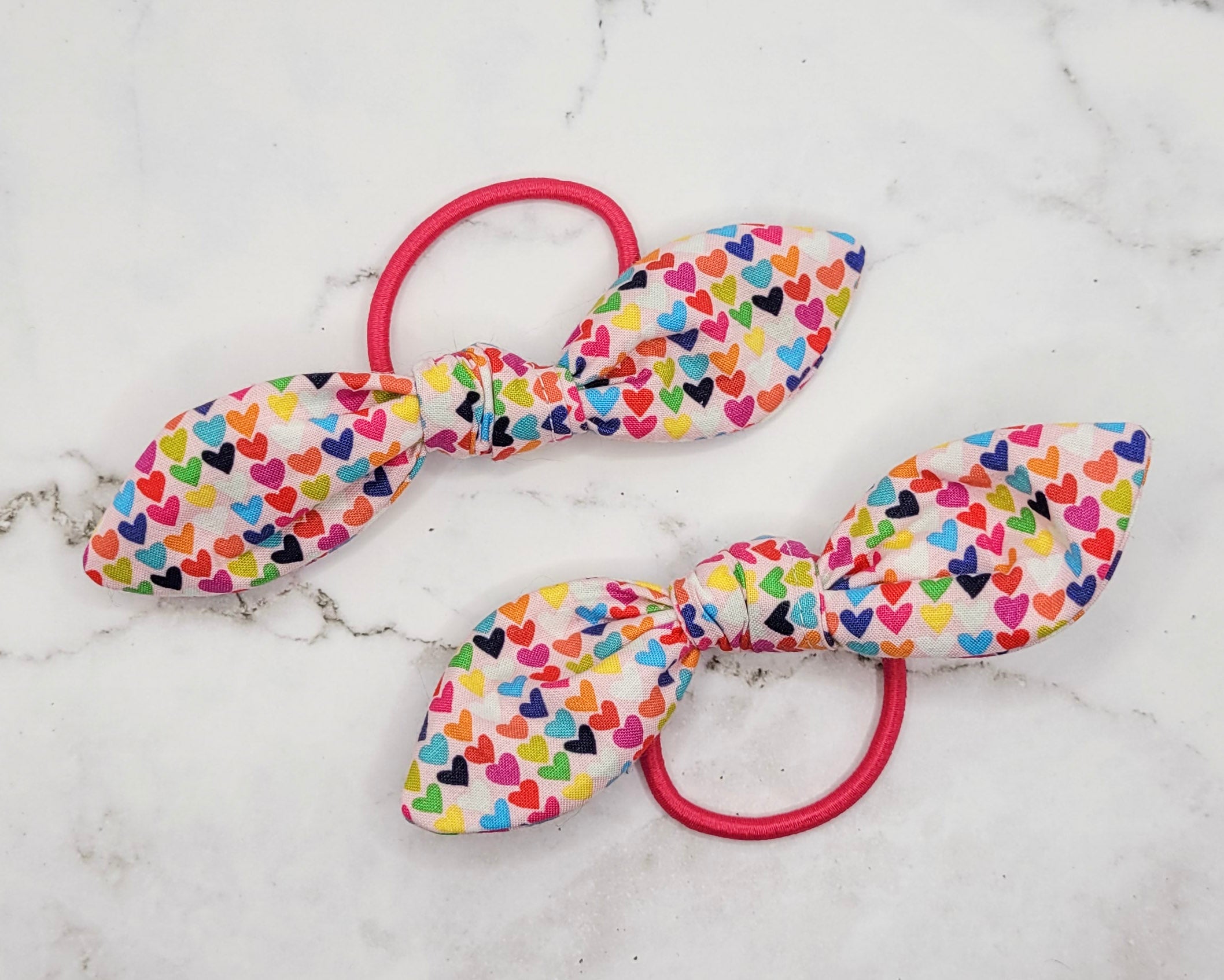Small Rainbow Hearts Knot Bow Hair Elastic