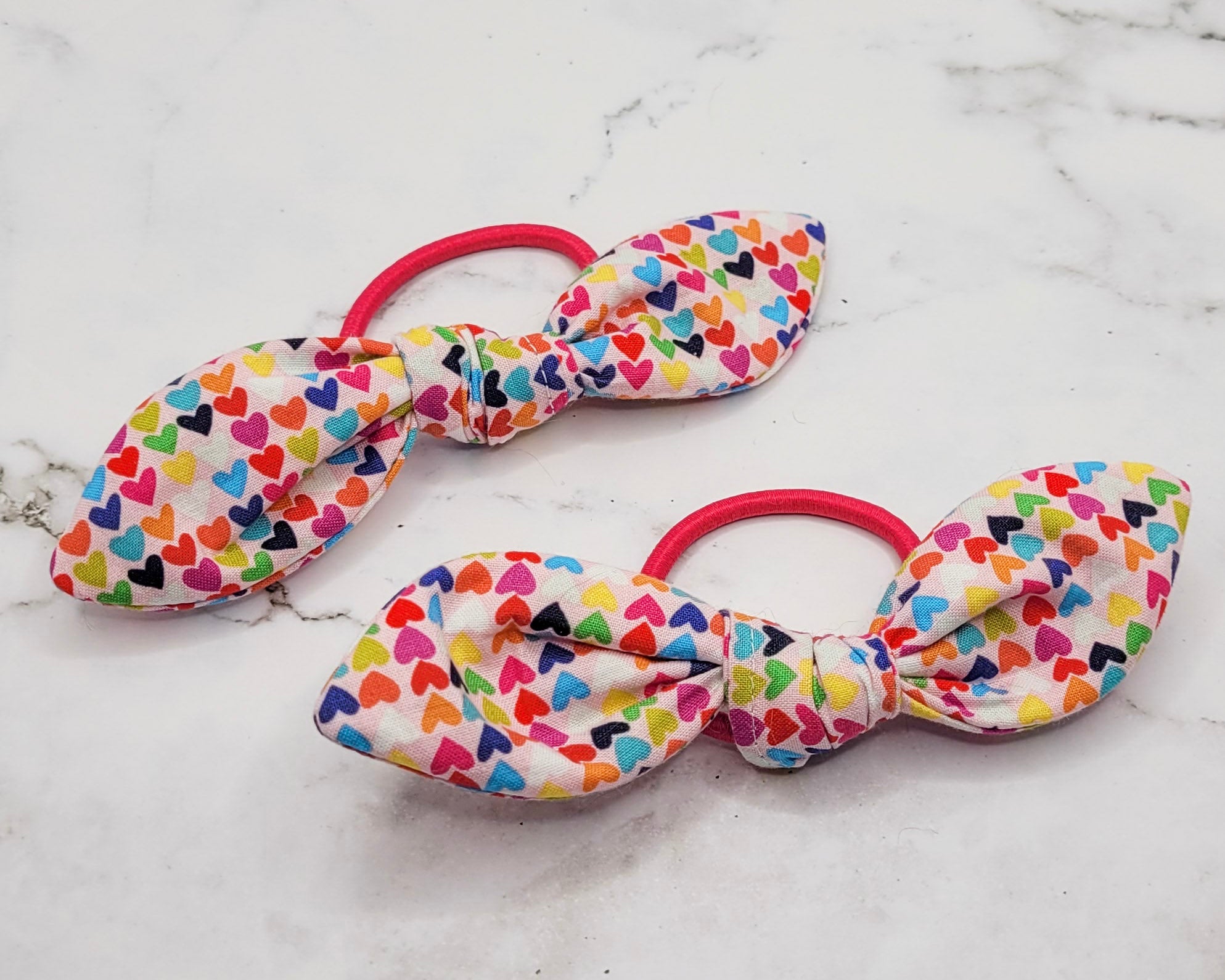 Small Rainbow Hearts Knot Bow Hair Elastic