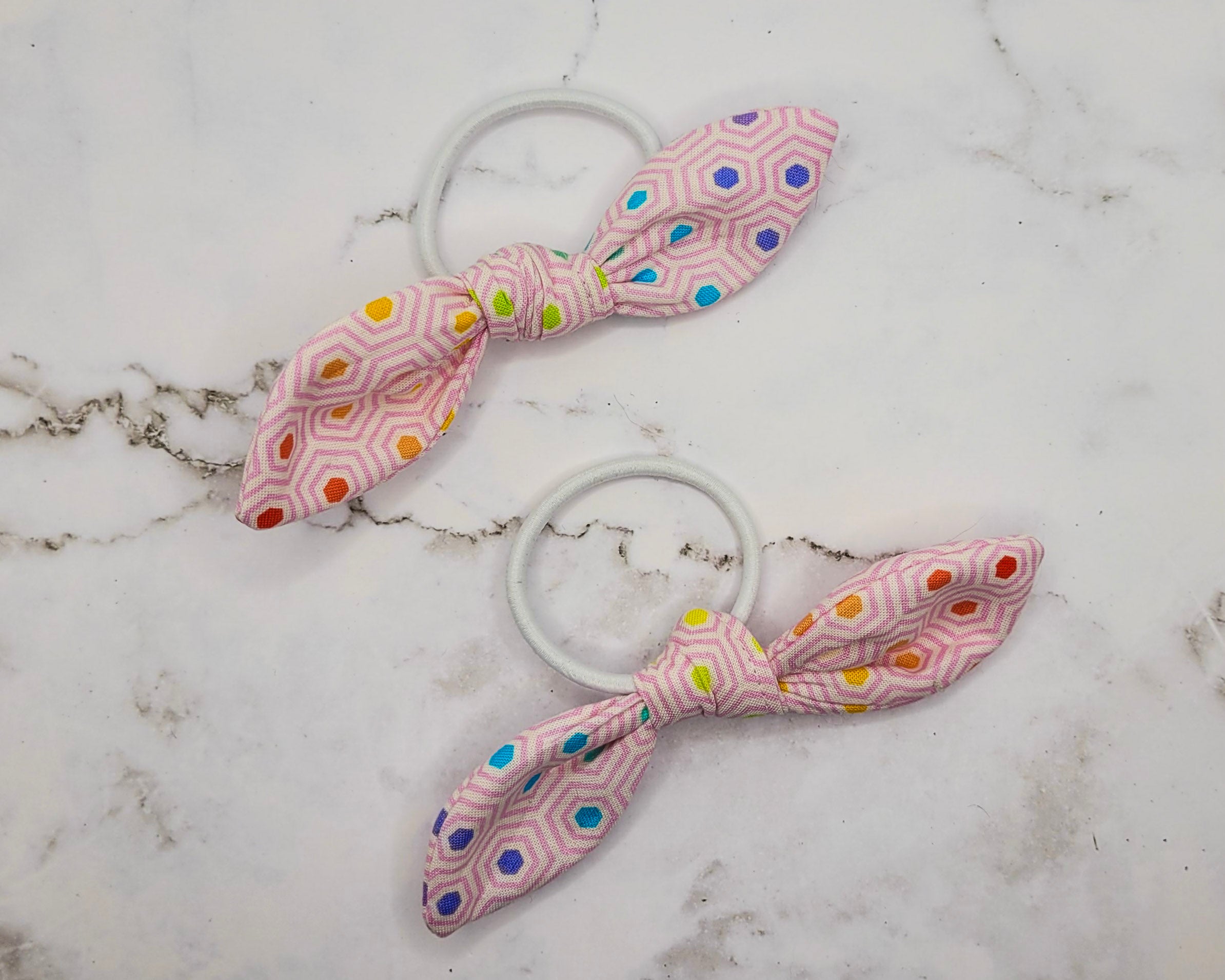 Rainbow Hex Knot Bow Hair Elastic