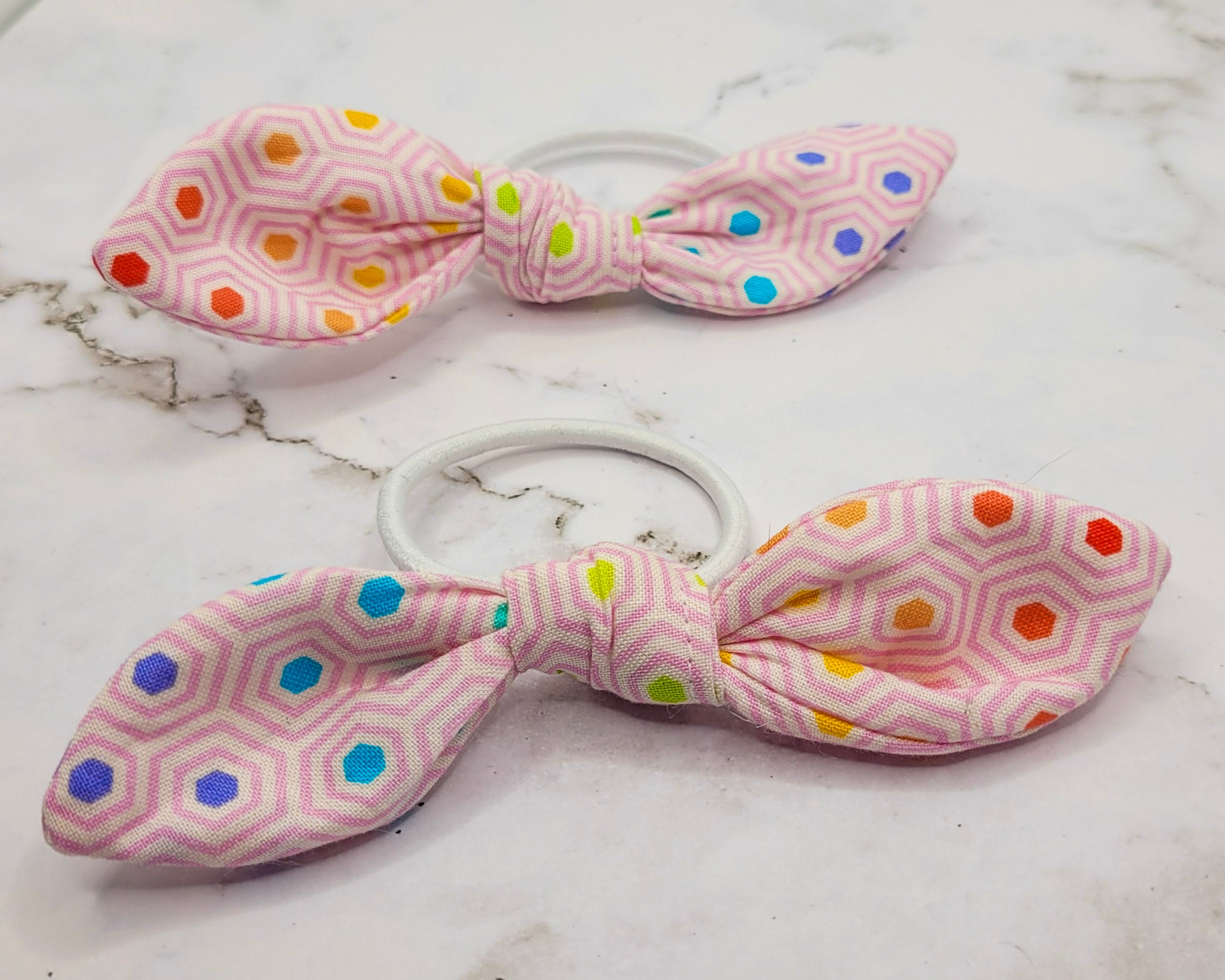 Rainbow Hex Knot Bow Hair Elastic