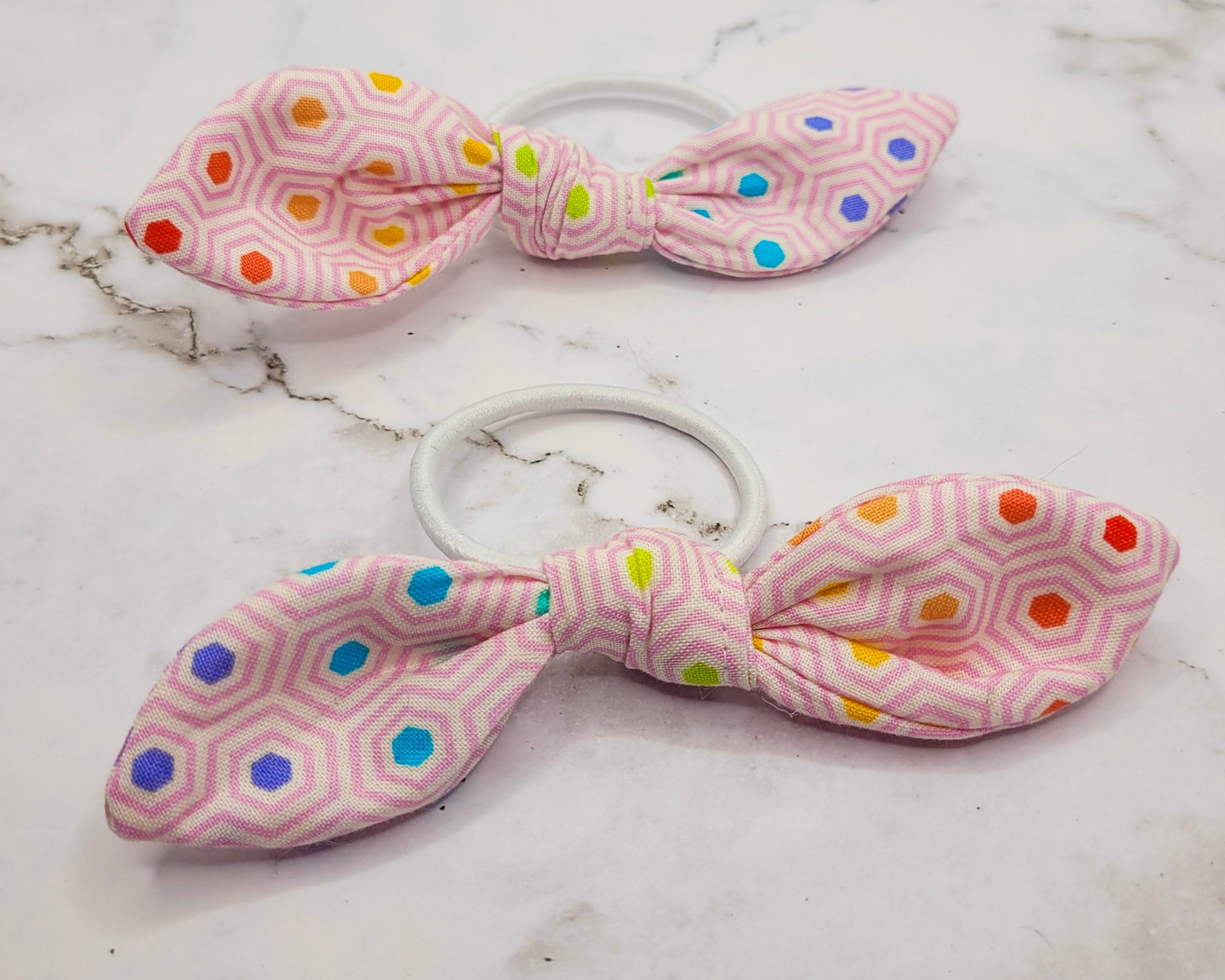 Rainbow Hex Knot Bow Hair Elastic