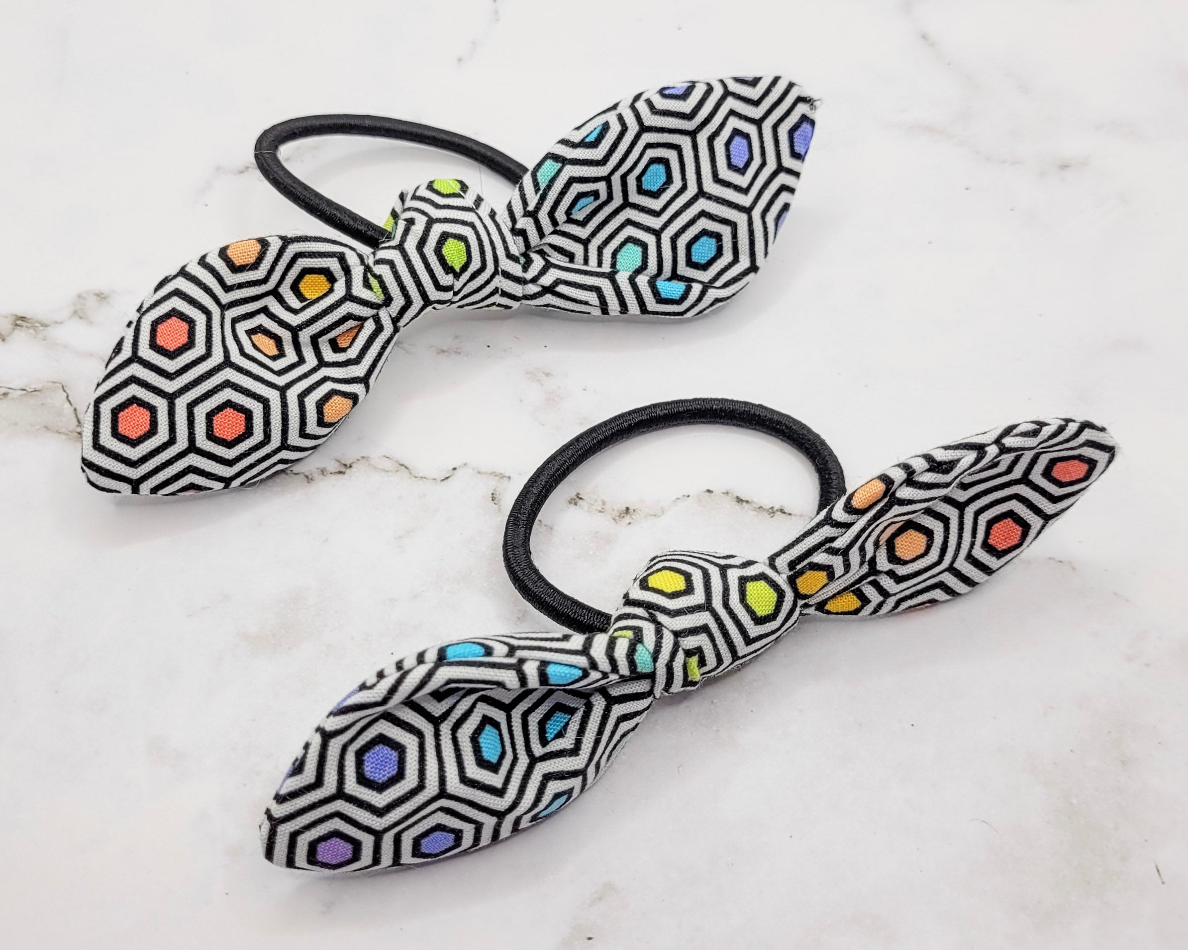 Rainbow Hex Knot Bow Hair Elastic