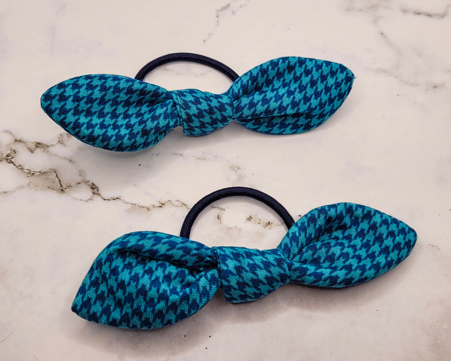 Teal Houndstooth Knot Bow Hair Elastic