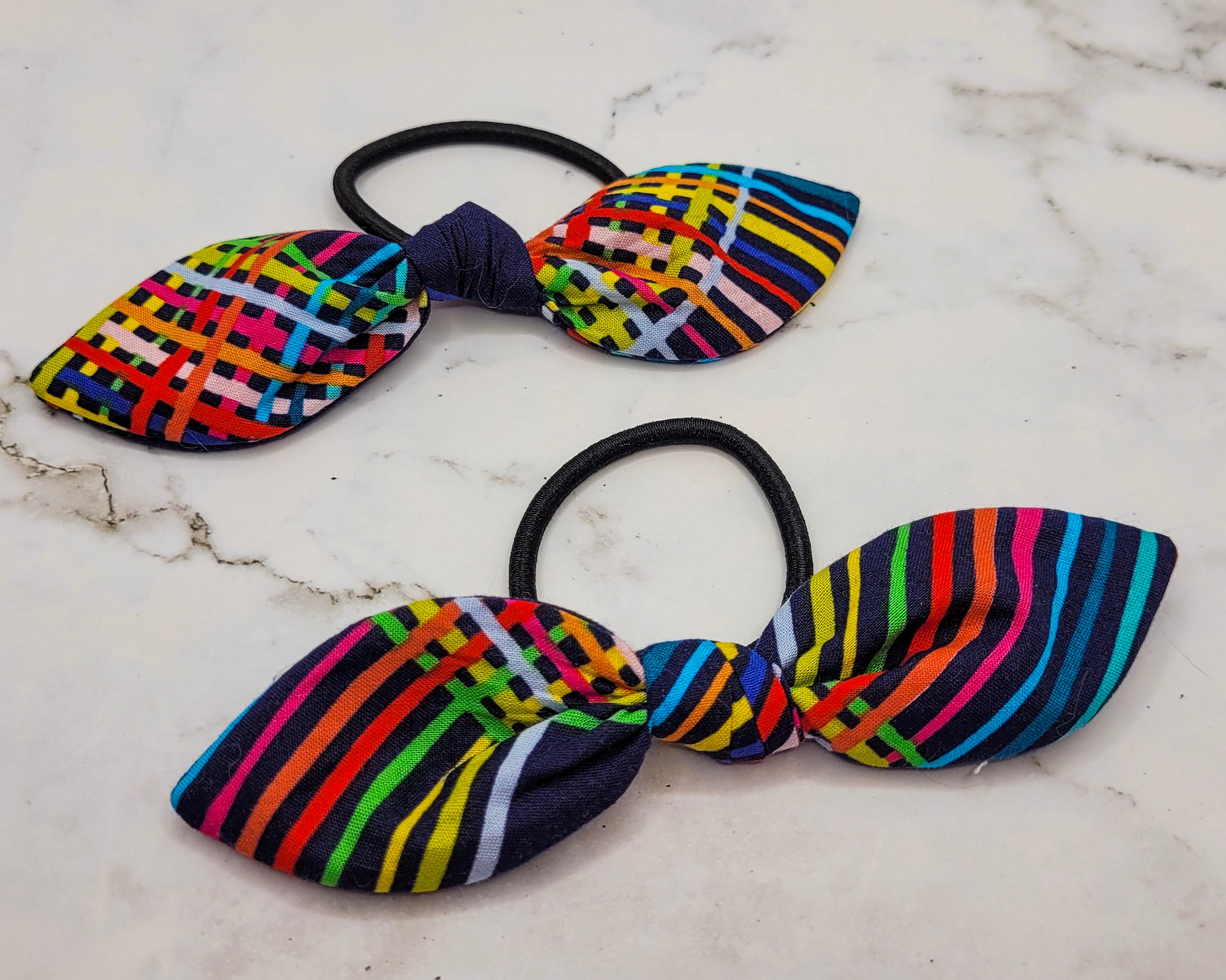 Rainbow Plaid Knot Bow Hair Elastic
