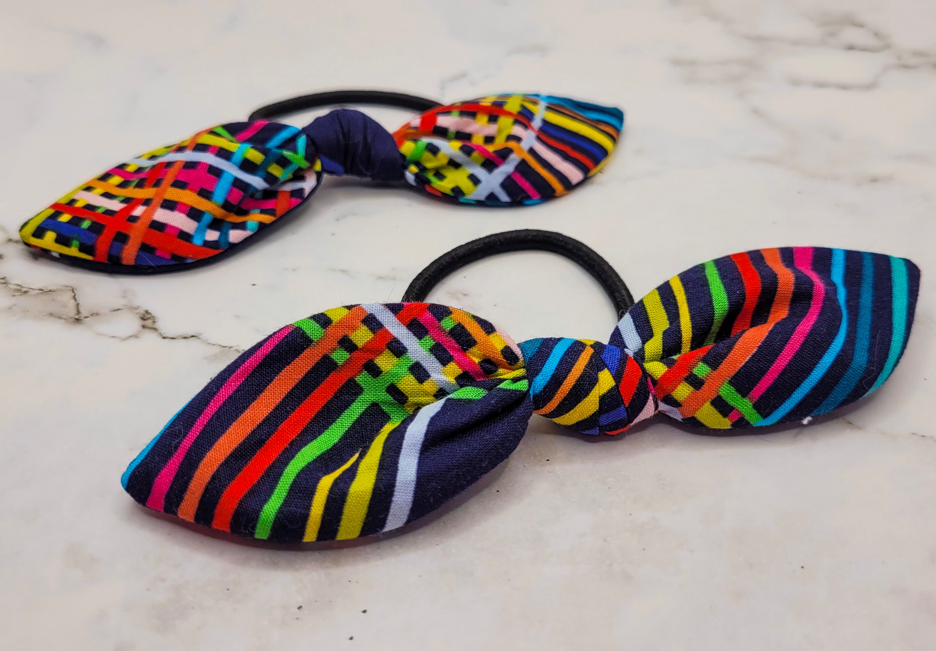 Rainbow Plaid Knot Bow Hair Elastic