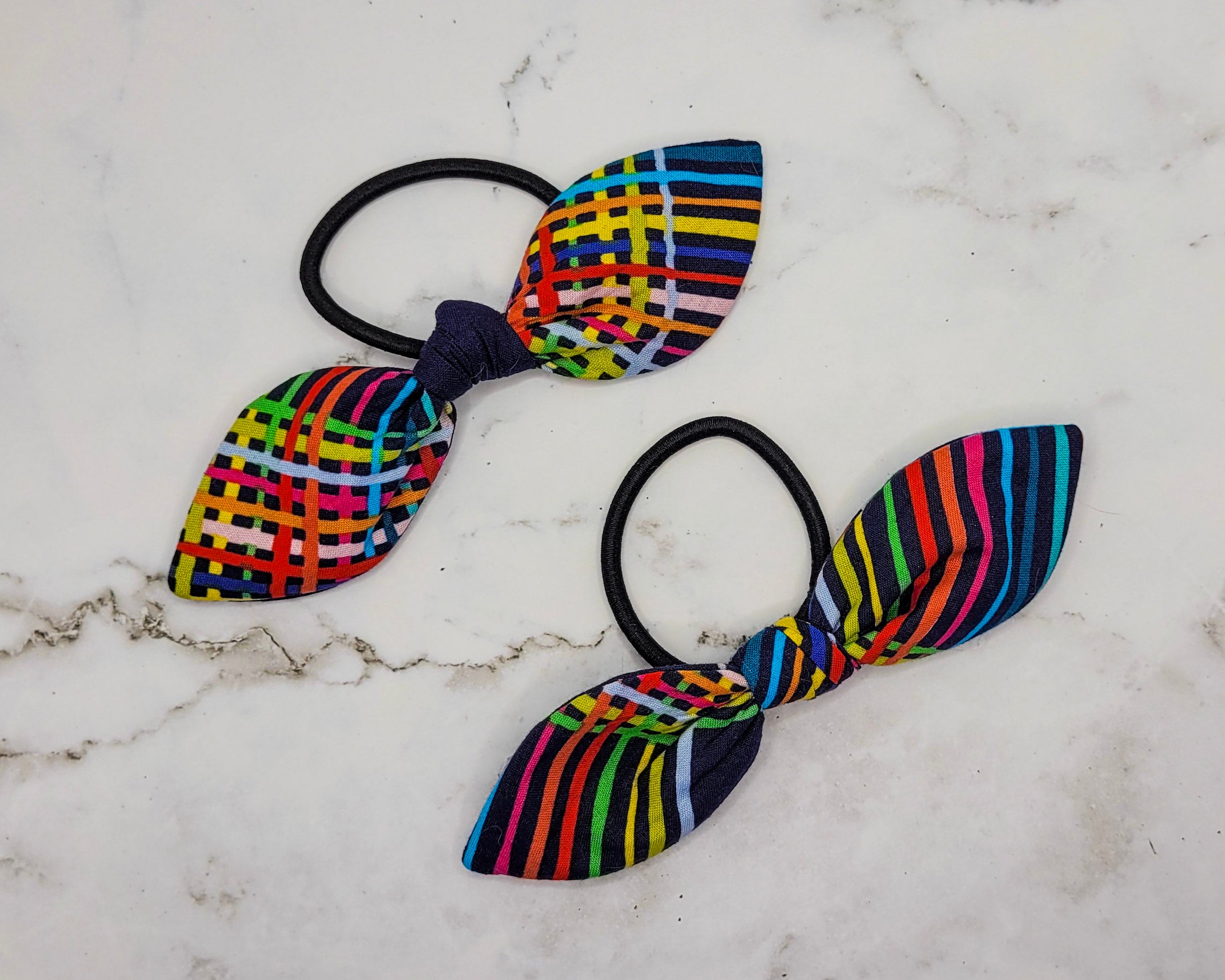 Rainbow Plaid Knot Bow Hair Elastic