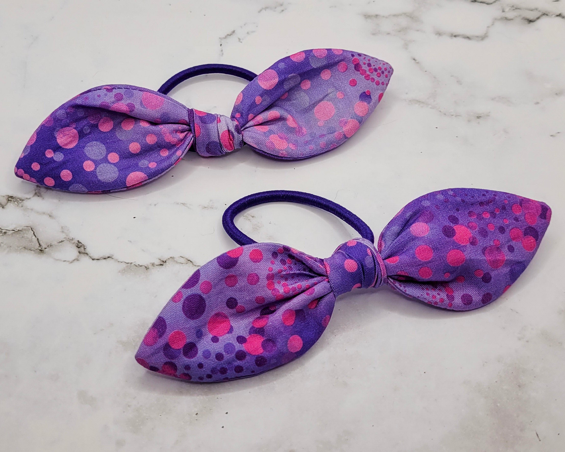 Purple Dots Knot Bow Hair Elastic