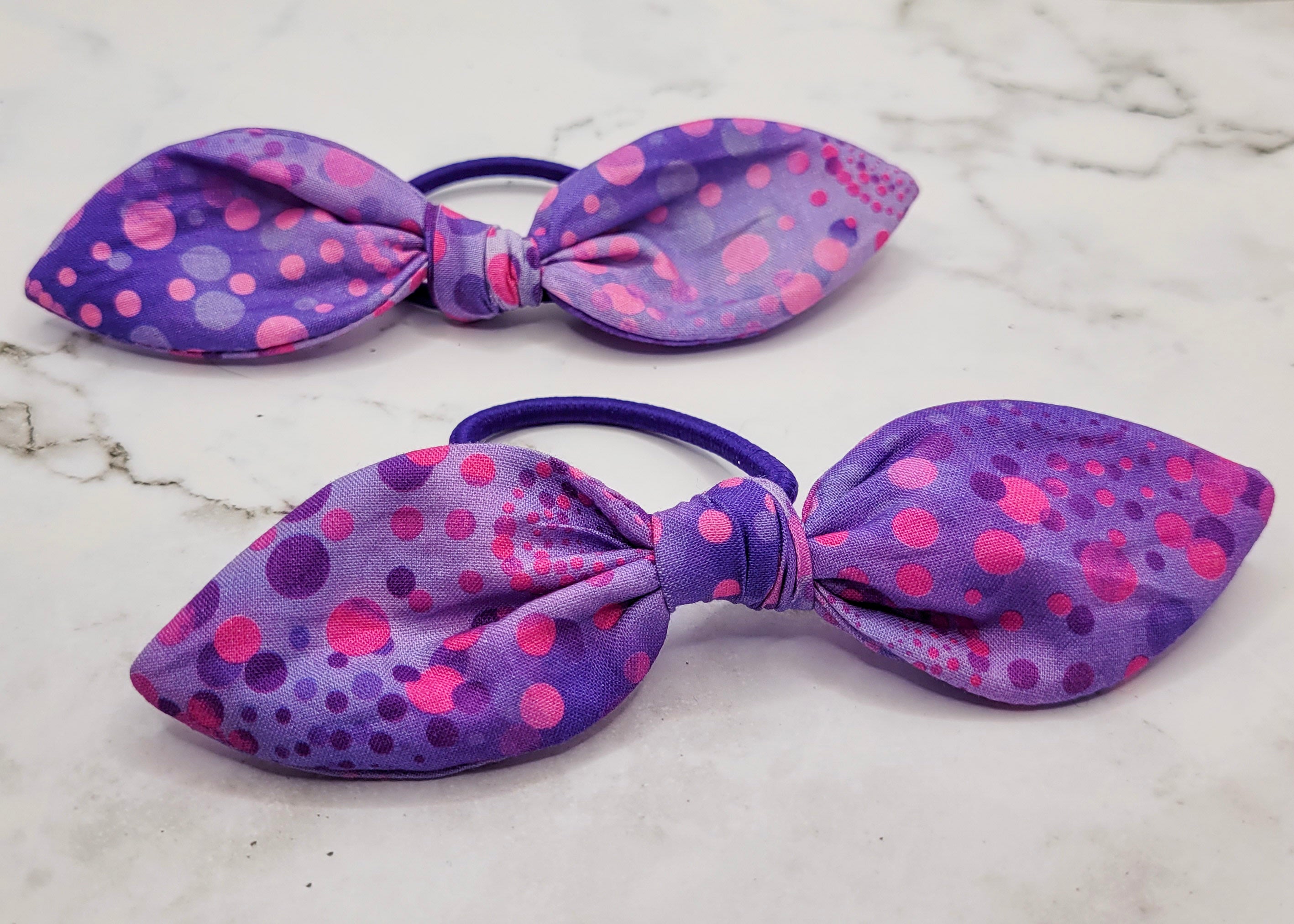 Purple Dots Knot Bow Hair Elastic