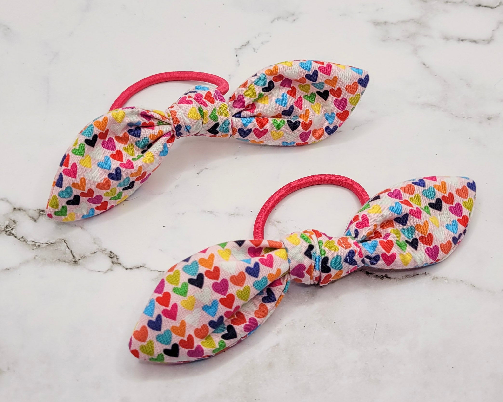 Small Rainbow Hearts Knot Bow Hair Elastic