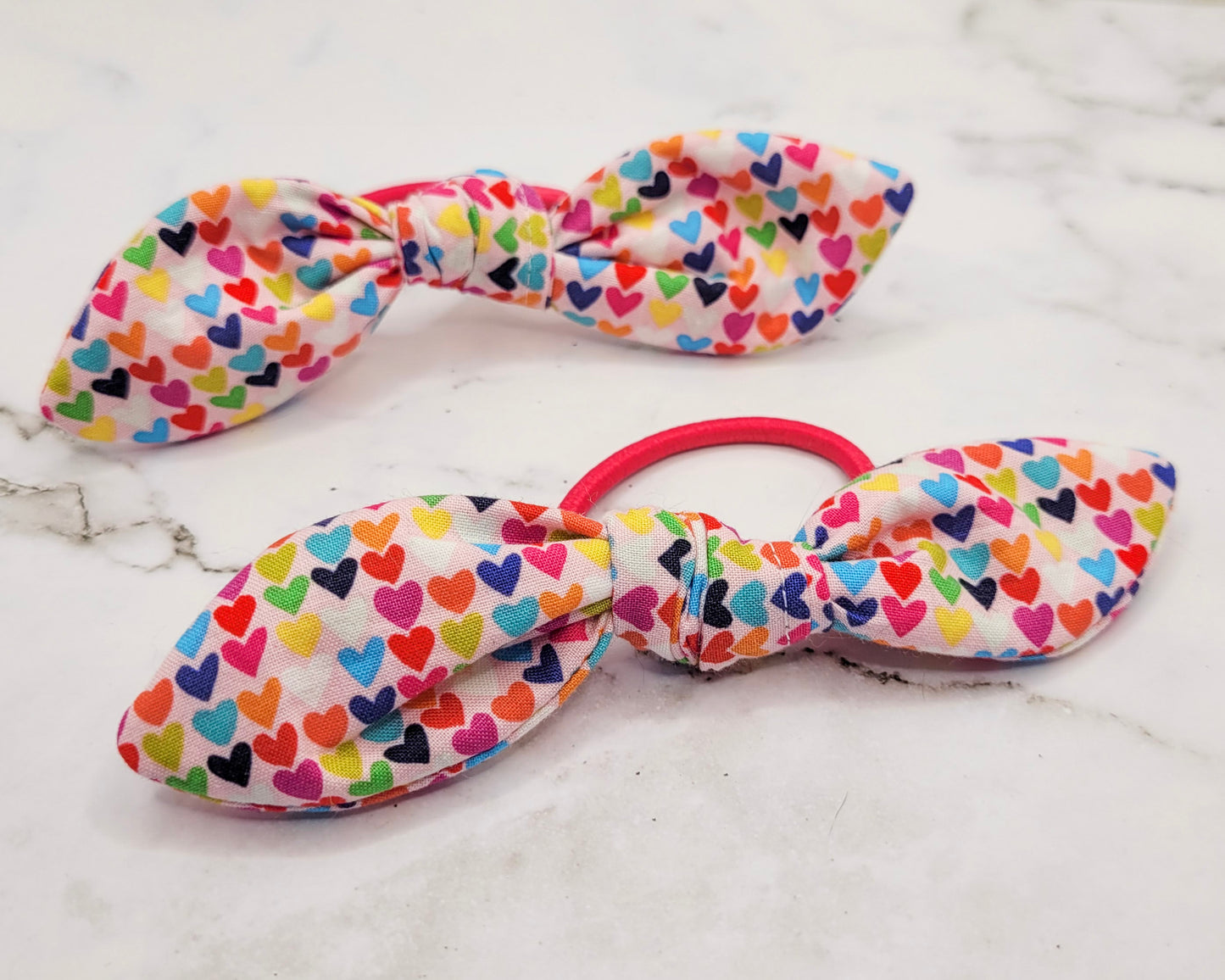 Small Rainbow Hearts Knot Bow Hair Elastic