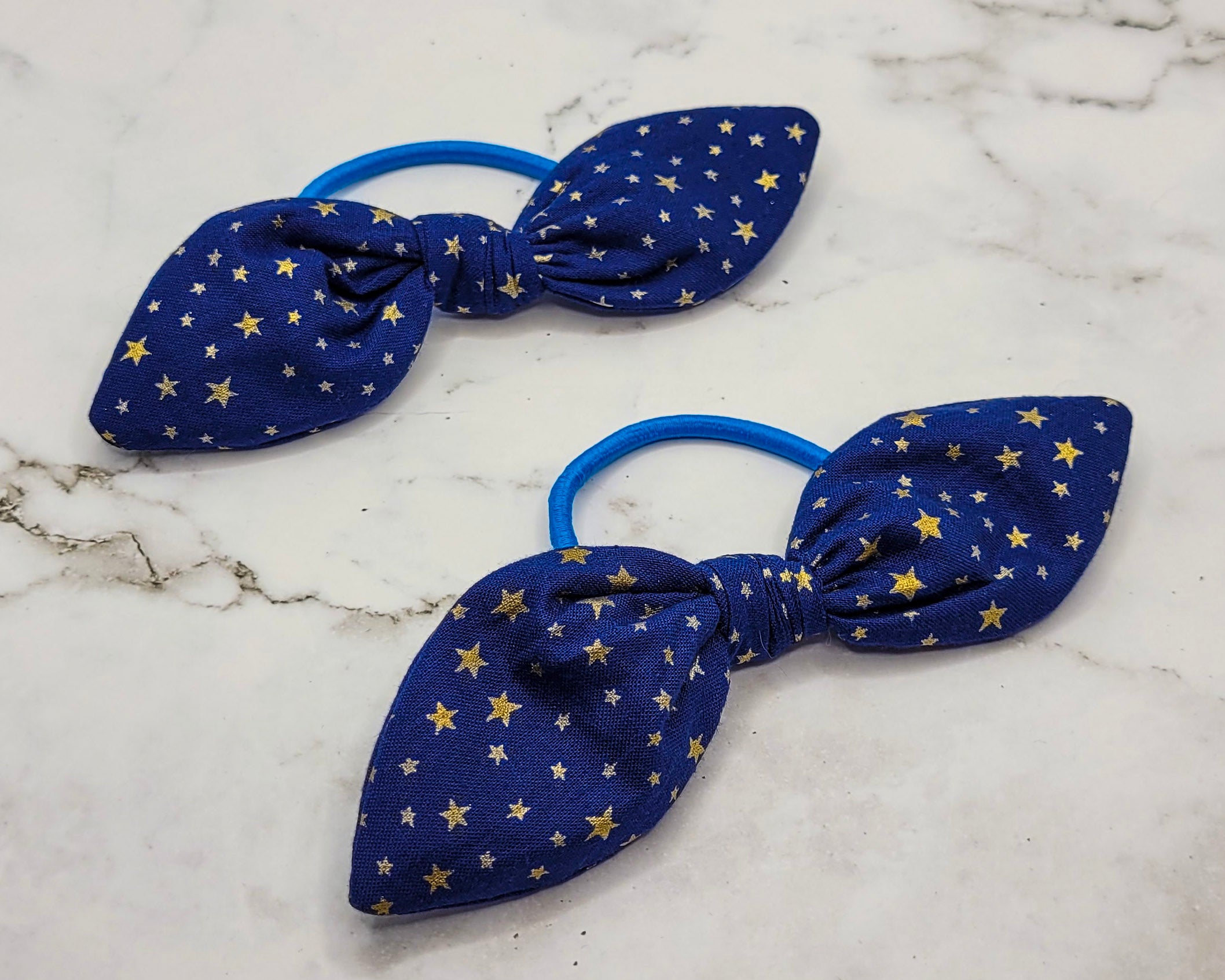 Blue & Gold Stars Knot Bow Hair Elastic