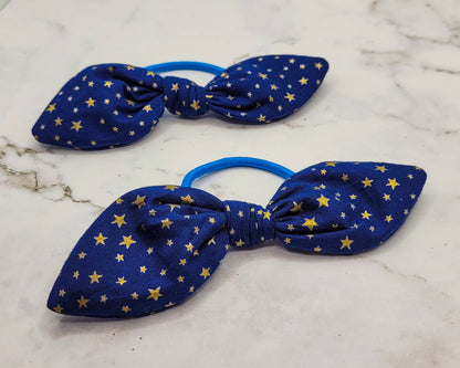 Blue & Gold Stars Knot Bow Hair Elastic