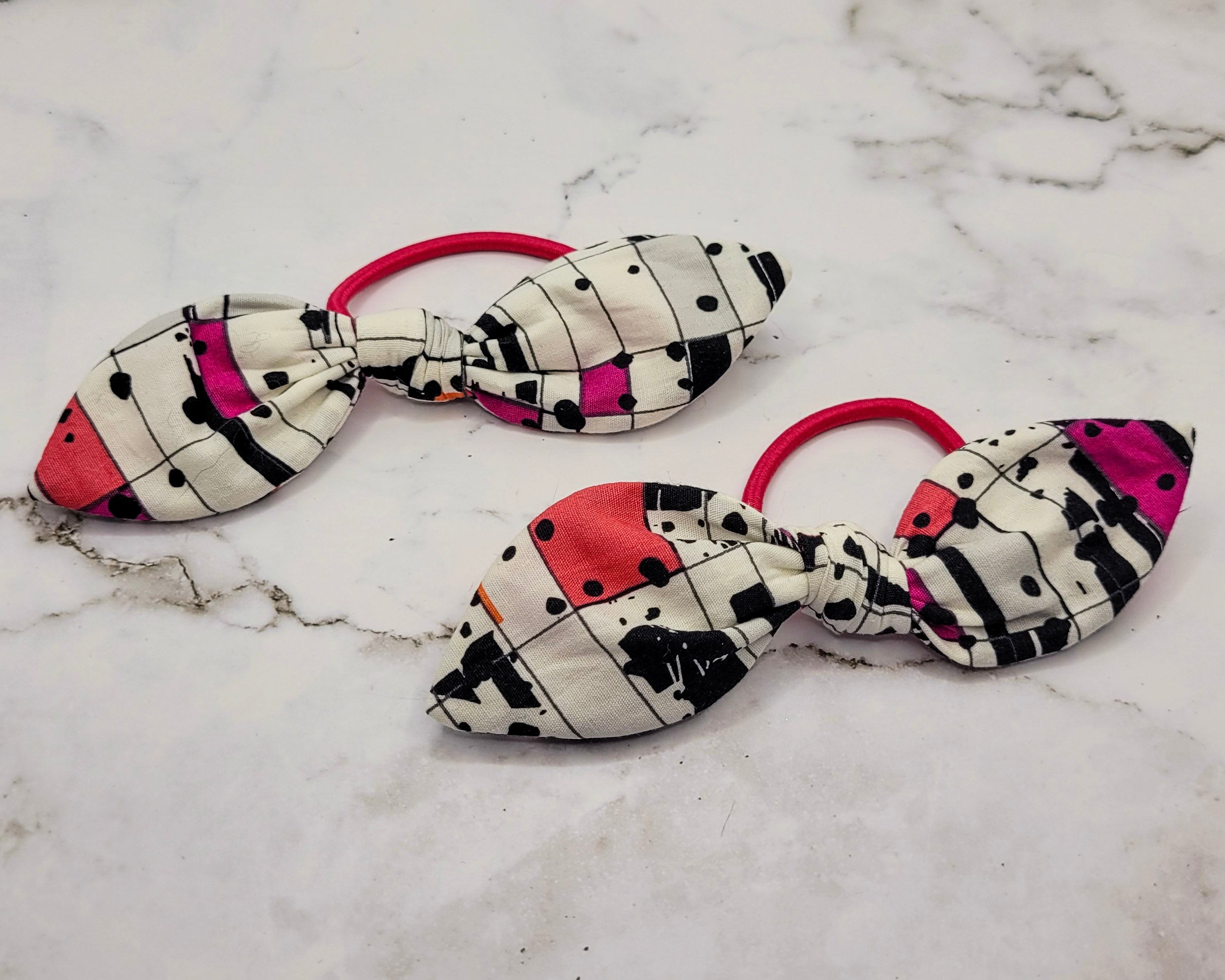 Pink Squares Knot Bow Hair Elastic