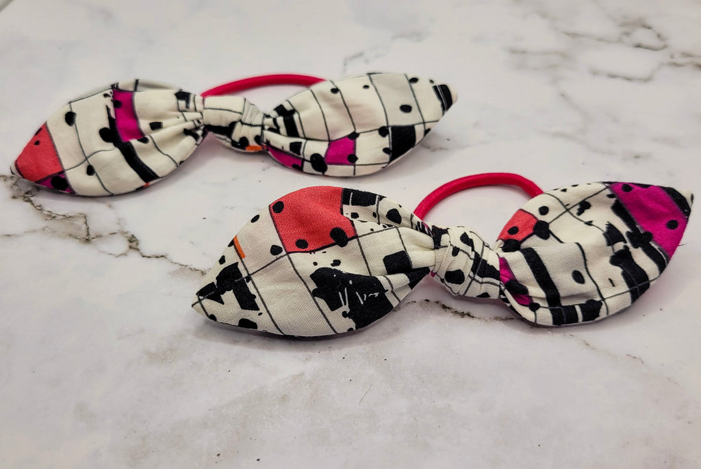 Pink Squares Knot Bow Hair Elastic