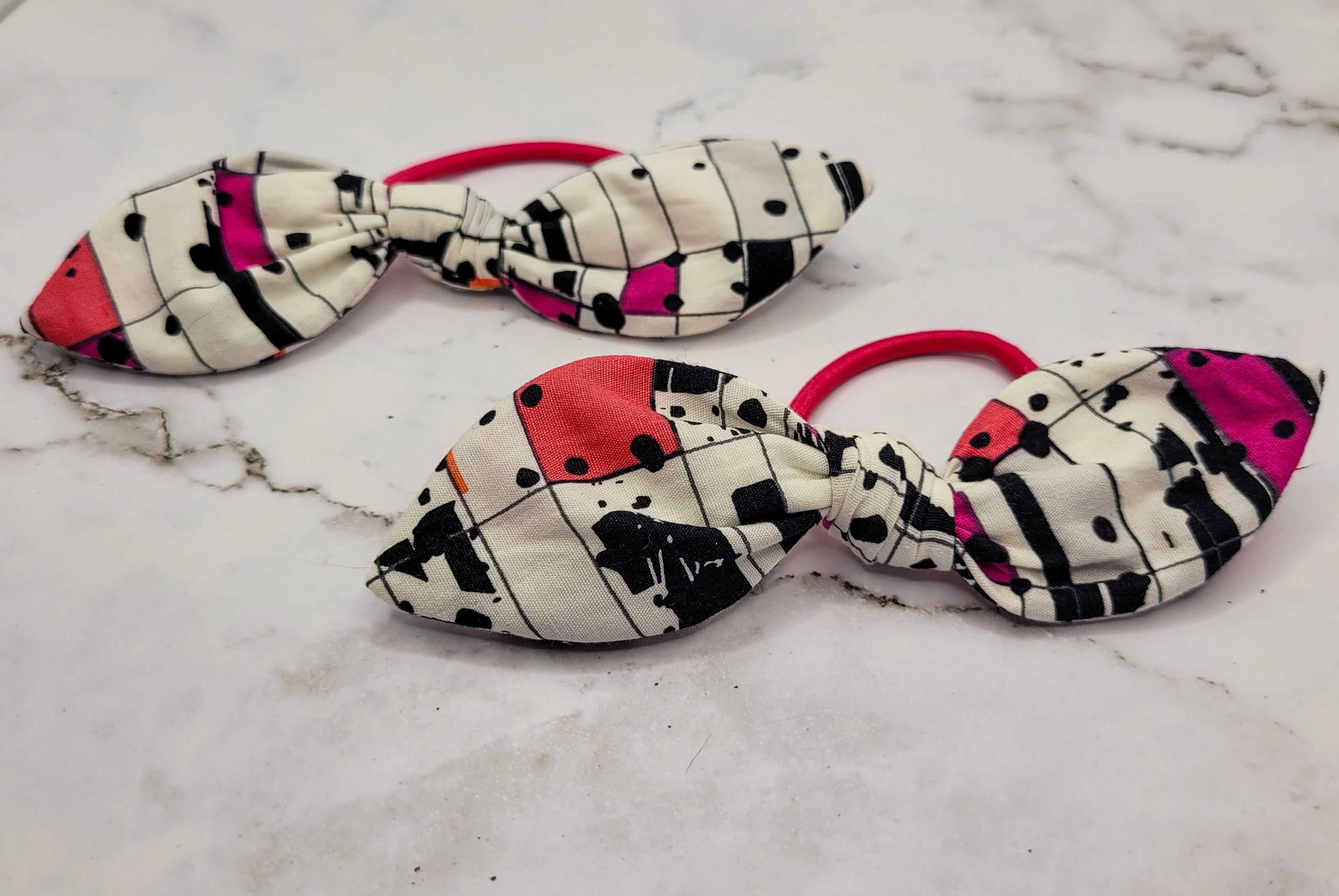 Pink Squares Knot Bow Hair Elastic
