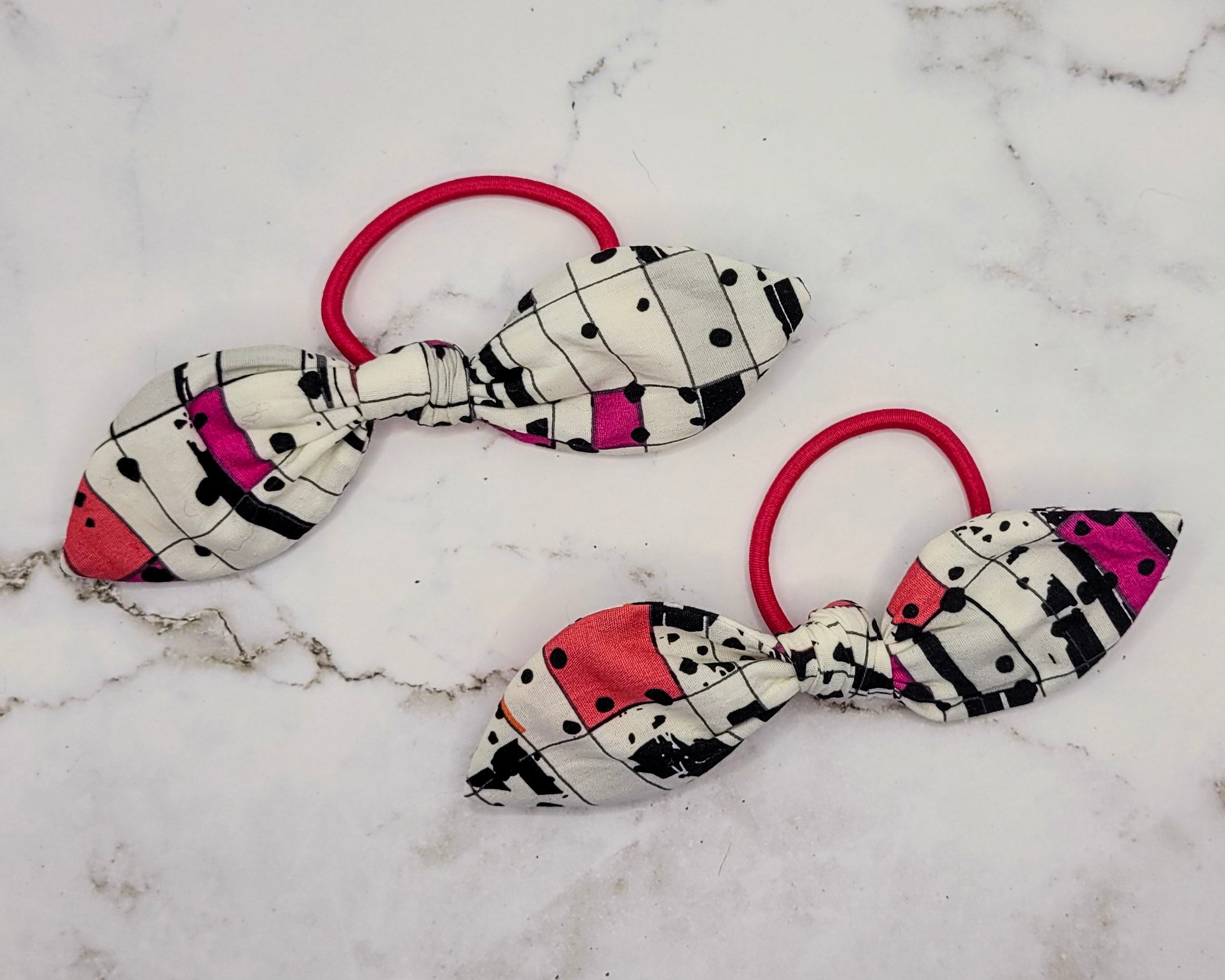 Pink Squares Knot Bow Hair Elastic