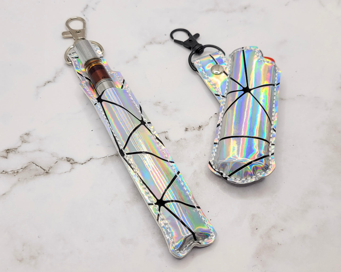 Silver Holographic Vape & Lighter Case Set