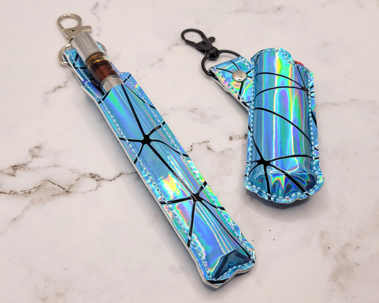 Blue Holographic Vape & Lighter Case Set