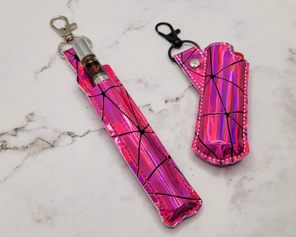 Pink Holographic Vape & Lighter Case Set