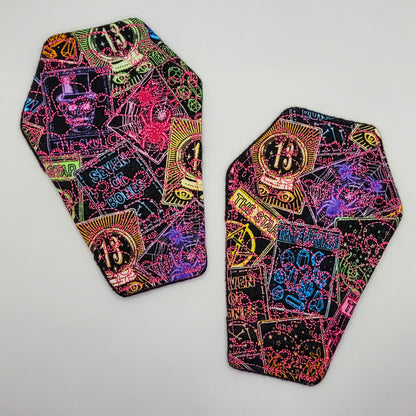 Neon Tarot Skull Embroidered Coffin-Shaped Mug Rug