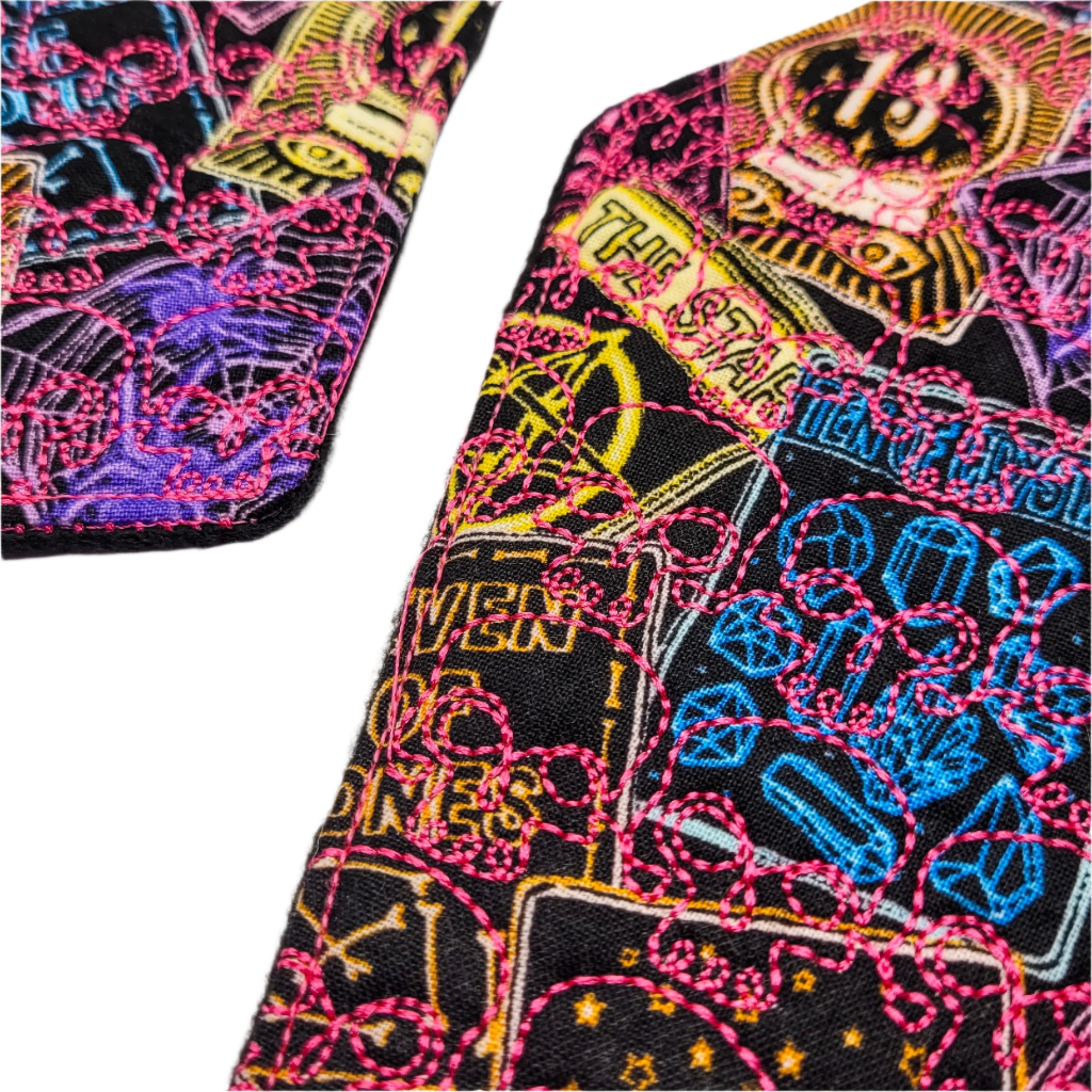Neon Tarot Skull Embroidered Coffin-Shaped Mug Rug