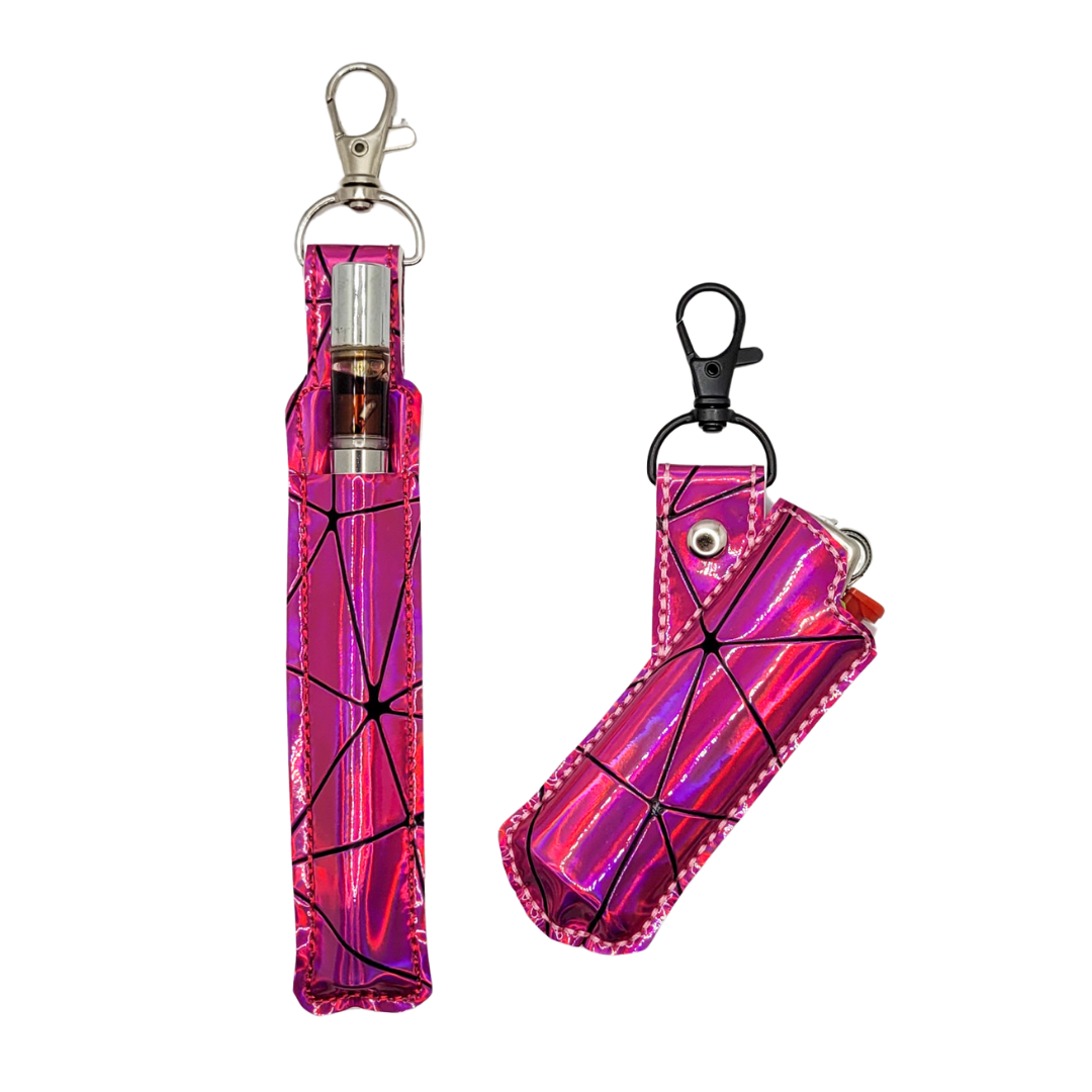 Estuche y soporte para vaporizador holográfico rosa