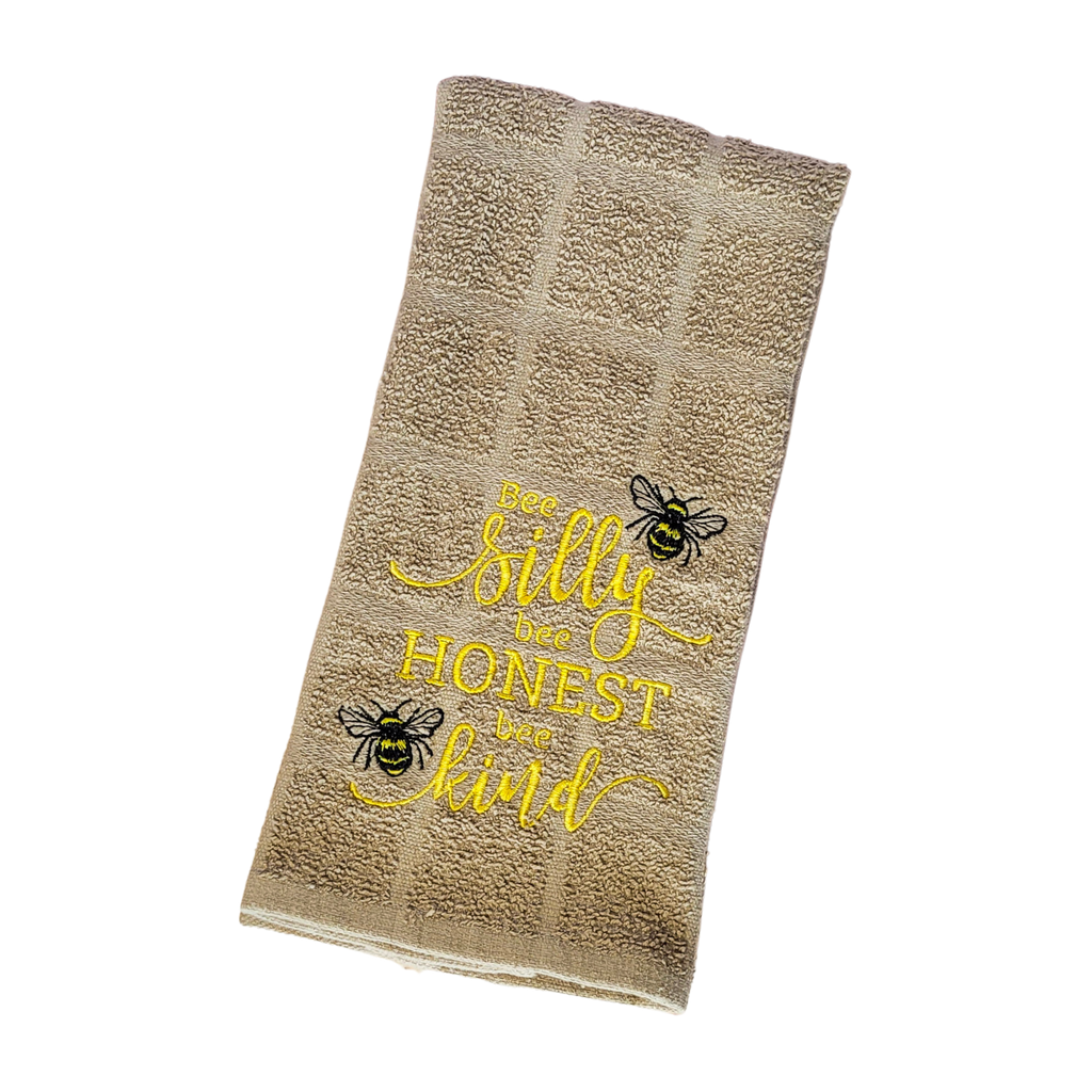 Toalla de mano y de té bordada "Bee Silly, Bee Honest, Bee Kind"