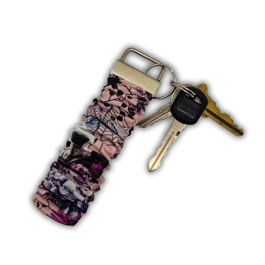 Pink Floral Skulls Scrunchie Wristlet Keychain