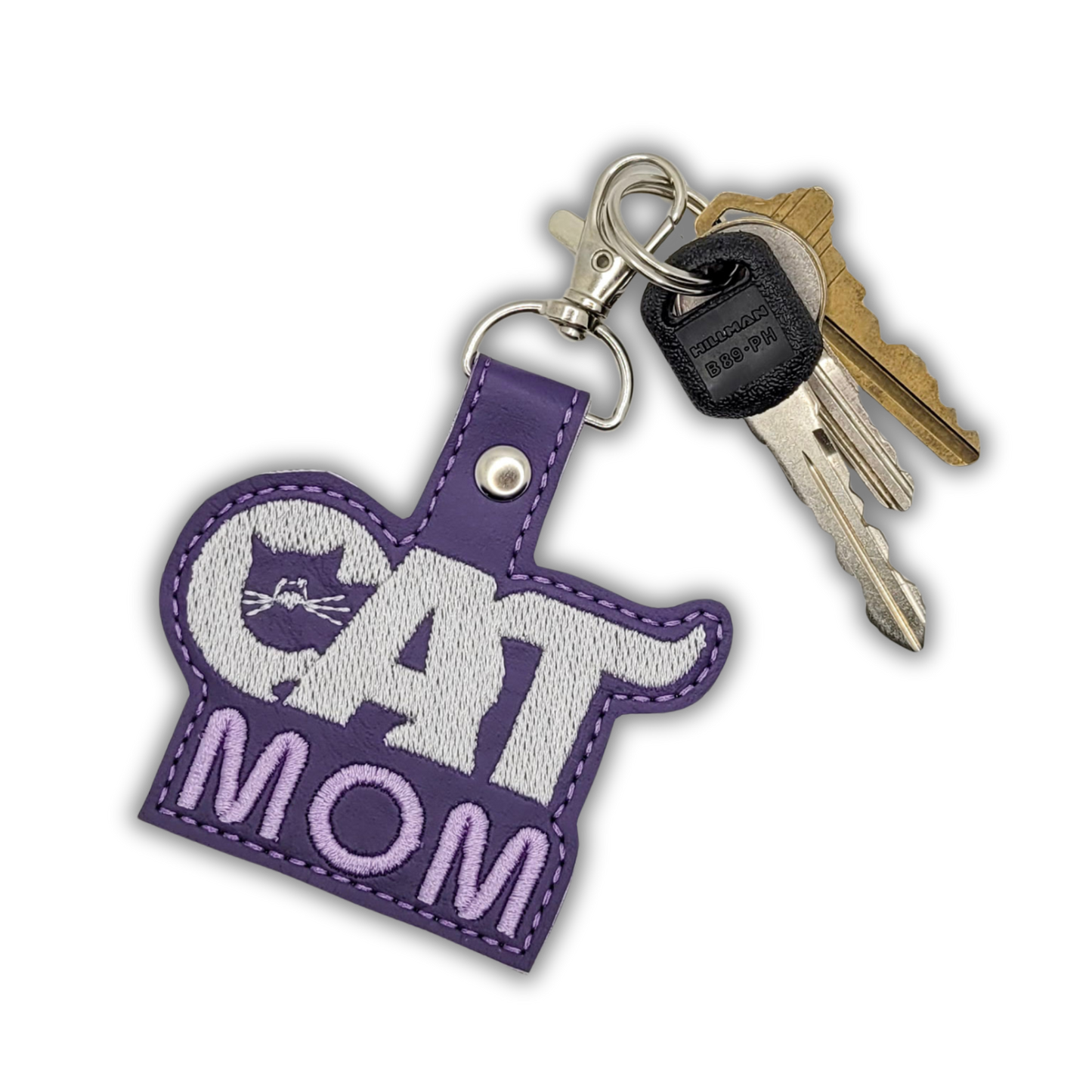 Cat Mom Vinyl Embroidered Keychain