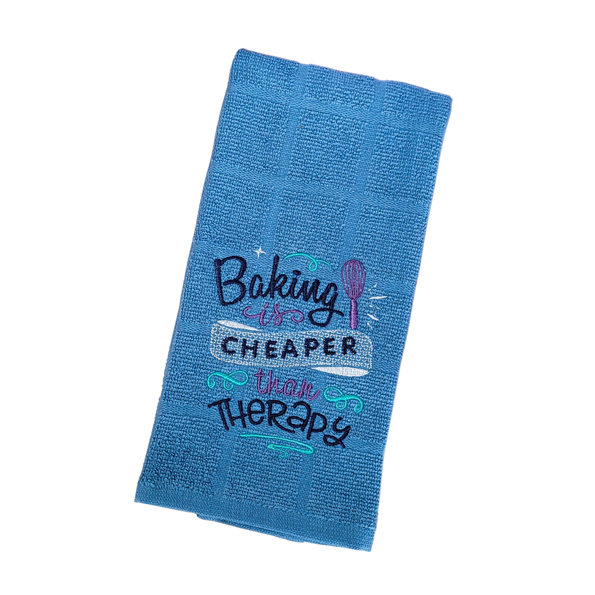 Baking is Cheaper Than Therapy Embroidered Hand & Tea Towel