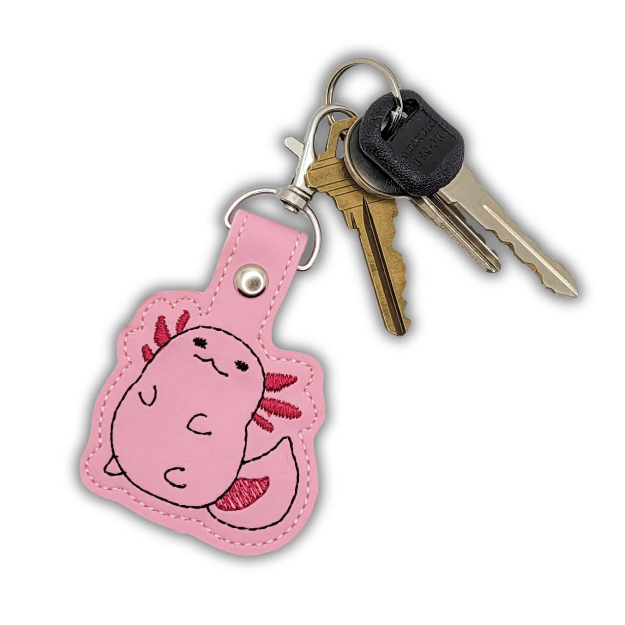 Chubby Axolotl Embroidered Vinyl Keychain