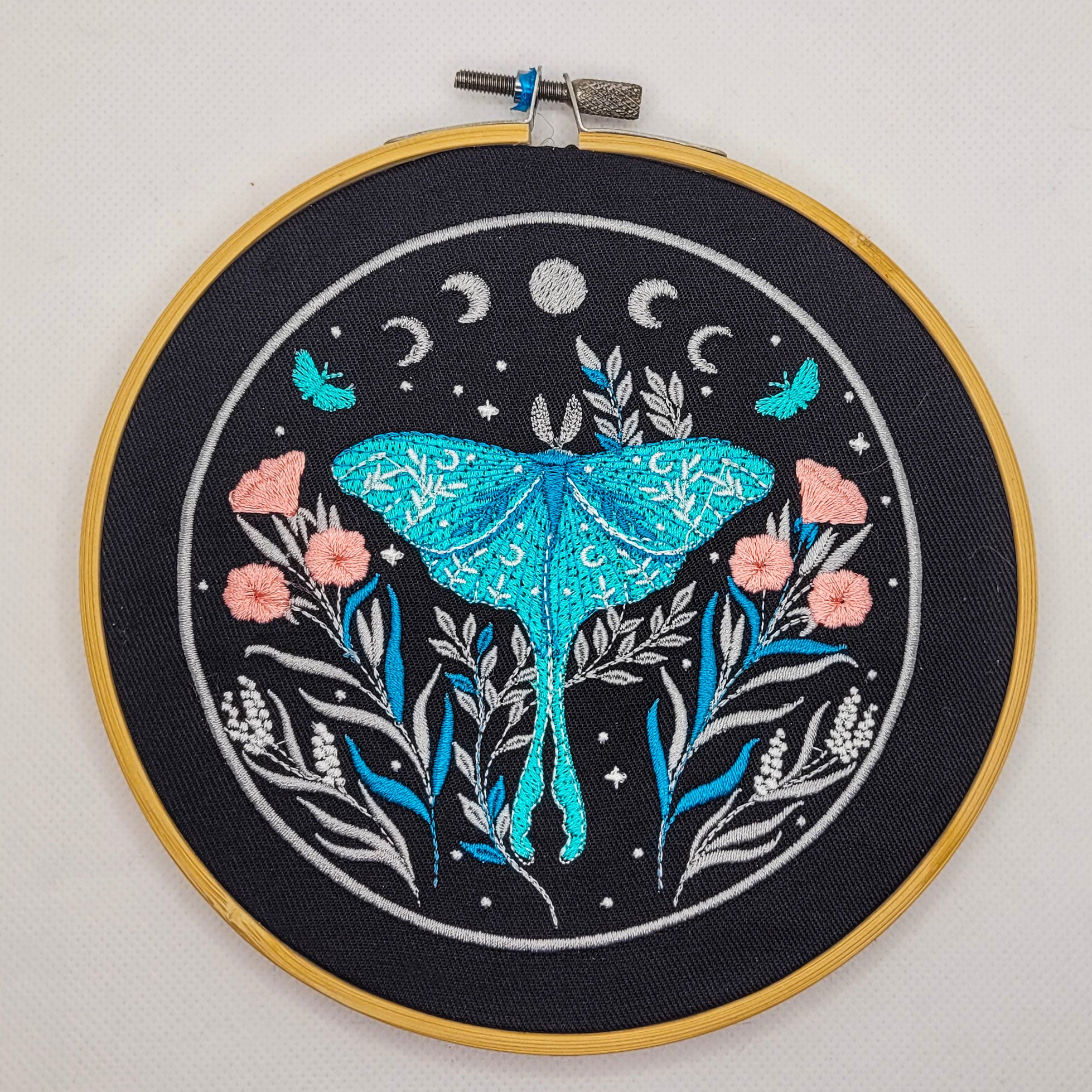 Luna Moth Embroidered Wall Hanging - 6" Hoop