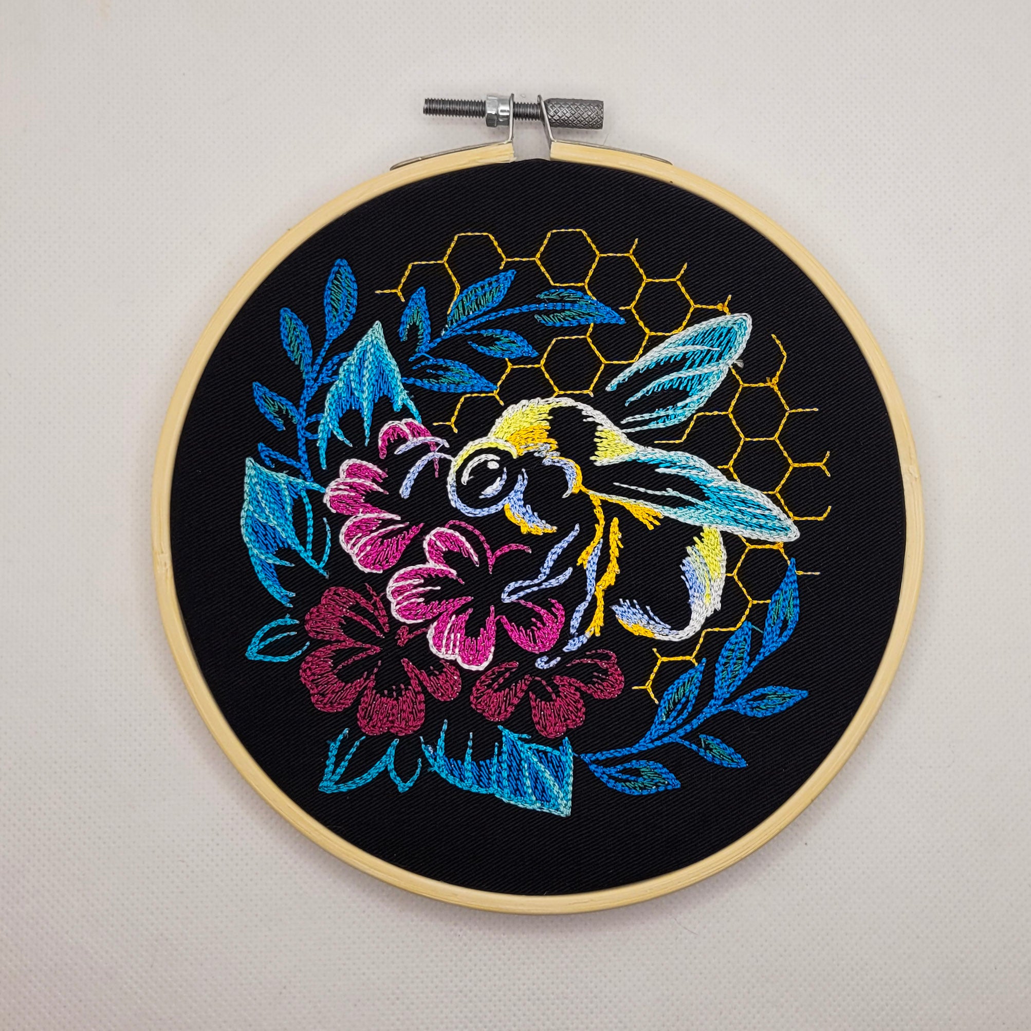 Flower & Bee Embroidered Wall Hanging - 6" Hoop