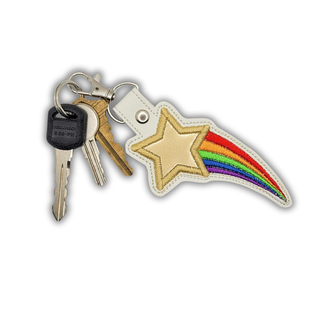 Rainbow Shooting Star Embroidered Vinyl Keychain