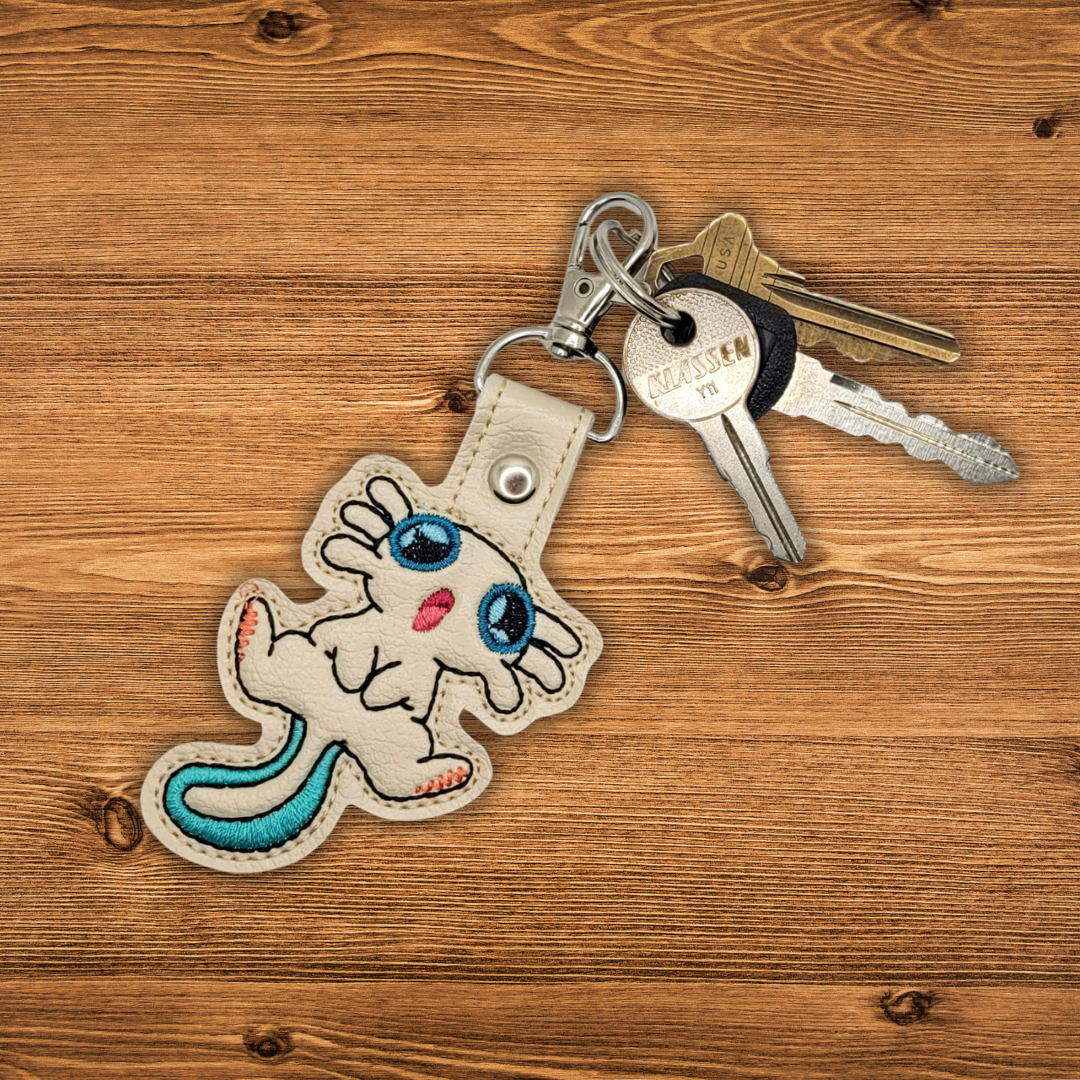 Chibi Axolotl Vinyl Embroidered Keychain