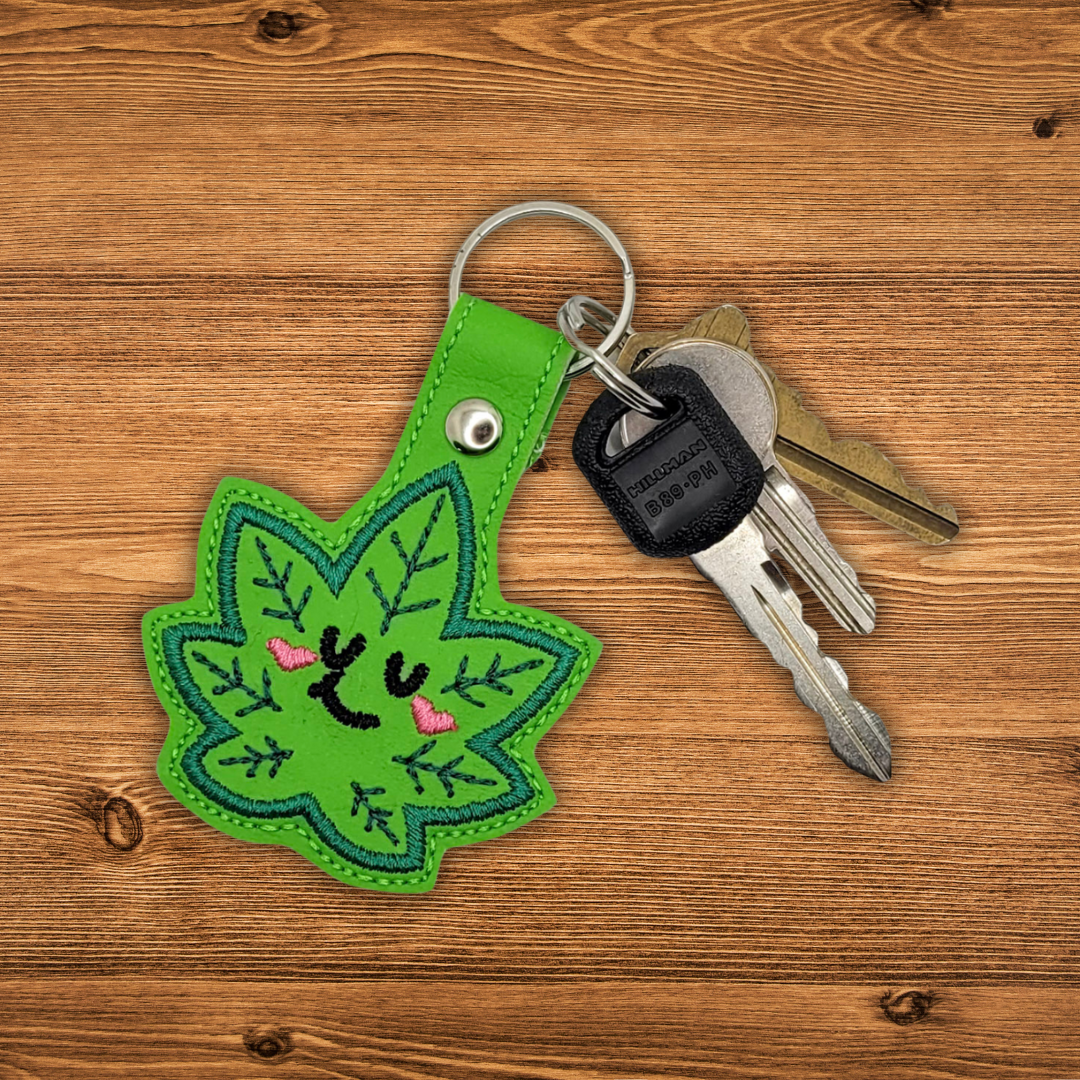 Cutie Cannabis Leaf Embroidered Vinyl Keychain
