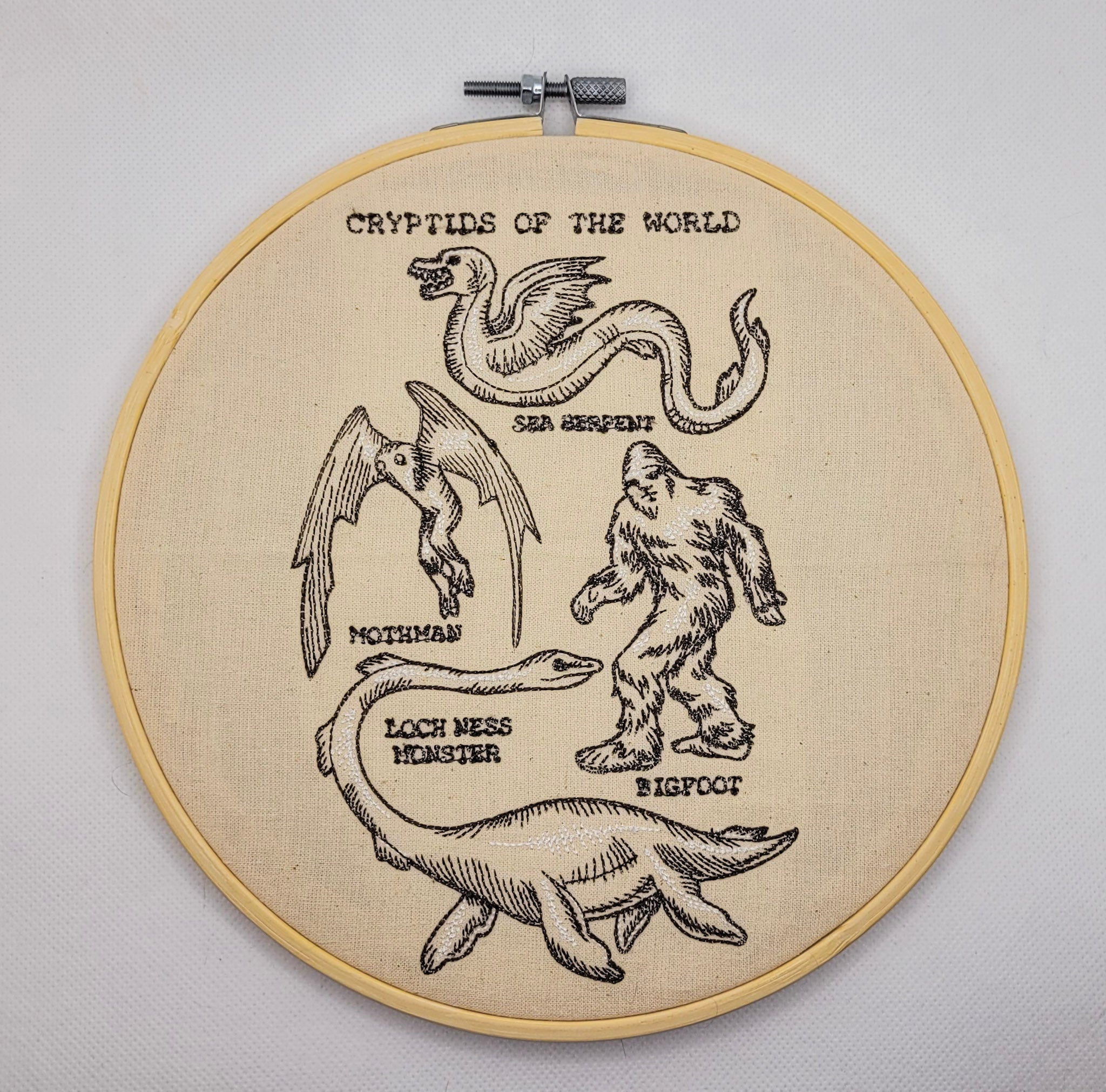 Cryptids of the World Embroidered Wall Hanging - 8" Hoop
